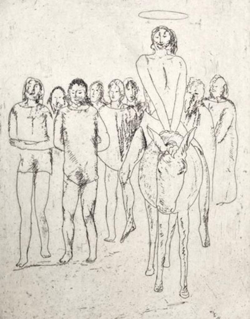The etching (Road to Calvary) is signed in pencil.

It's in an usually spare drawing style but one that Nagler did use occasionally. Here it emphasizes the meagerness of the scene. The figures are hardly dressed and my have been abused. The Christ