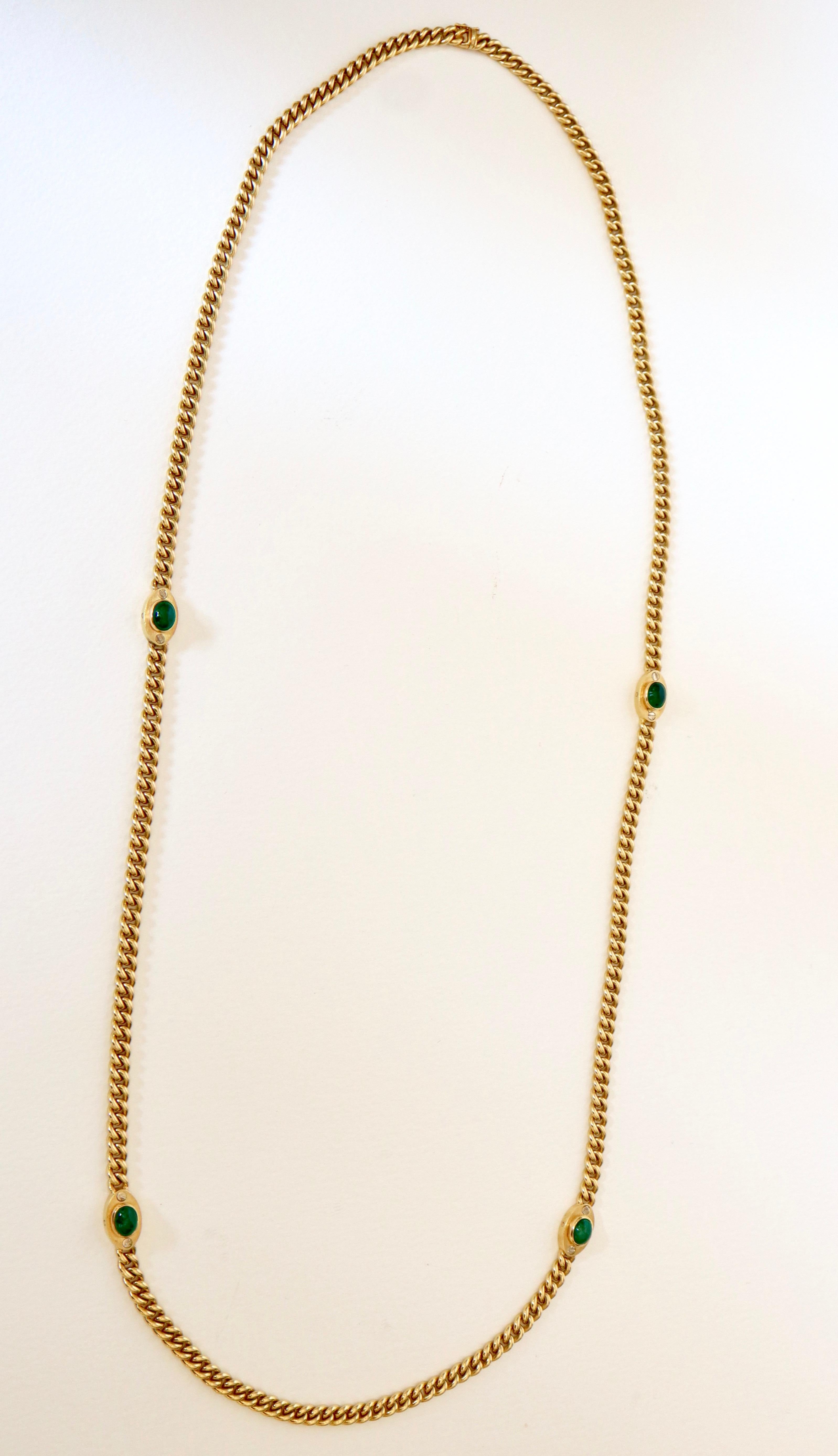 Fred Long Necklace Sautoir 18 Carat Yellow Gold and Chrysoprases In Good Condition For Sale In Paris, FR