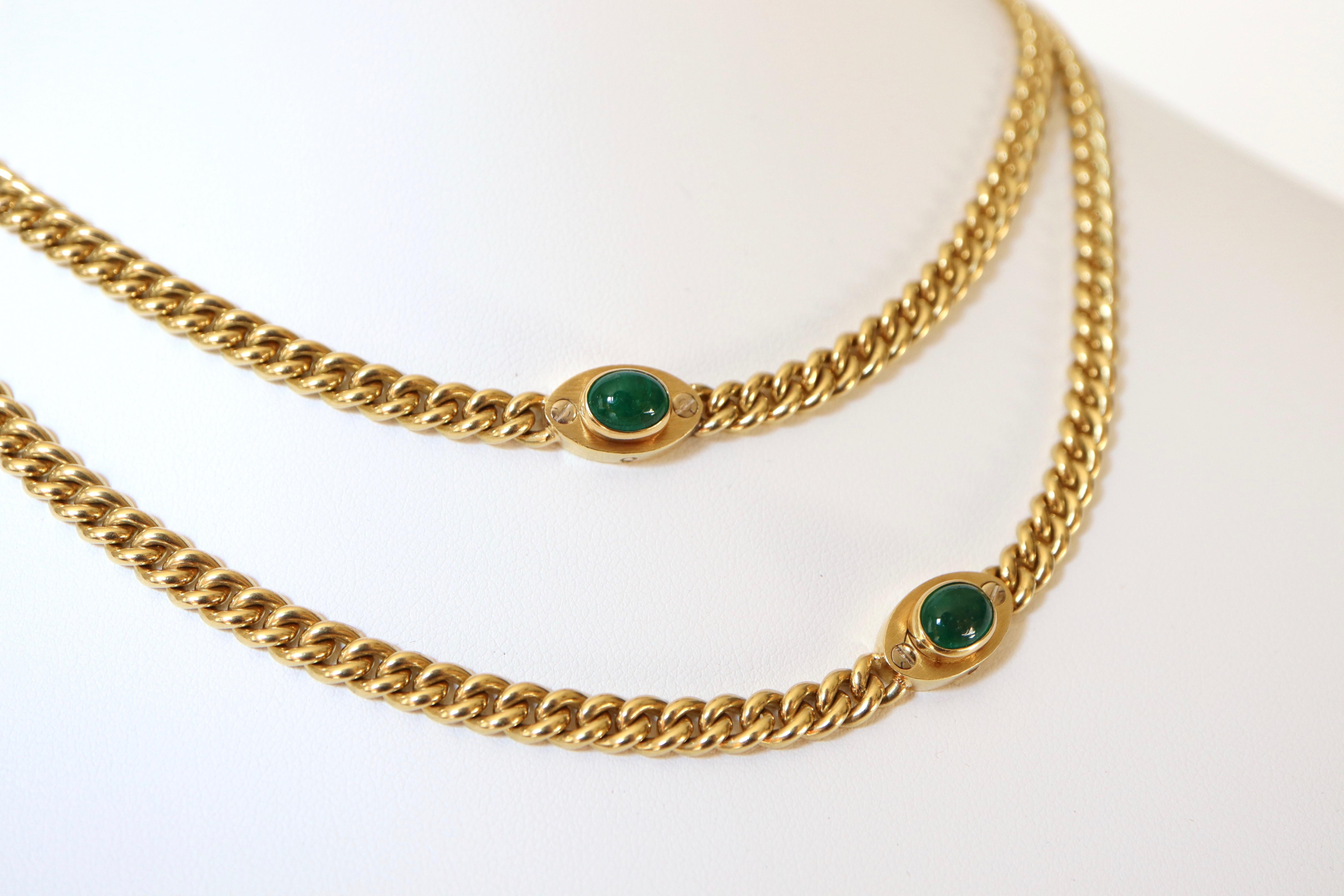 Women's Fred Long Necklace Sautoir 18 Carat Yellow Gold and Chrysoprases For Sale