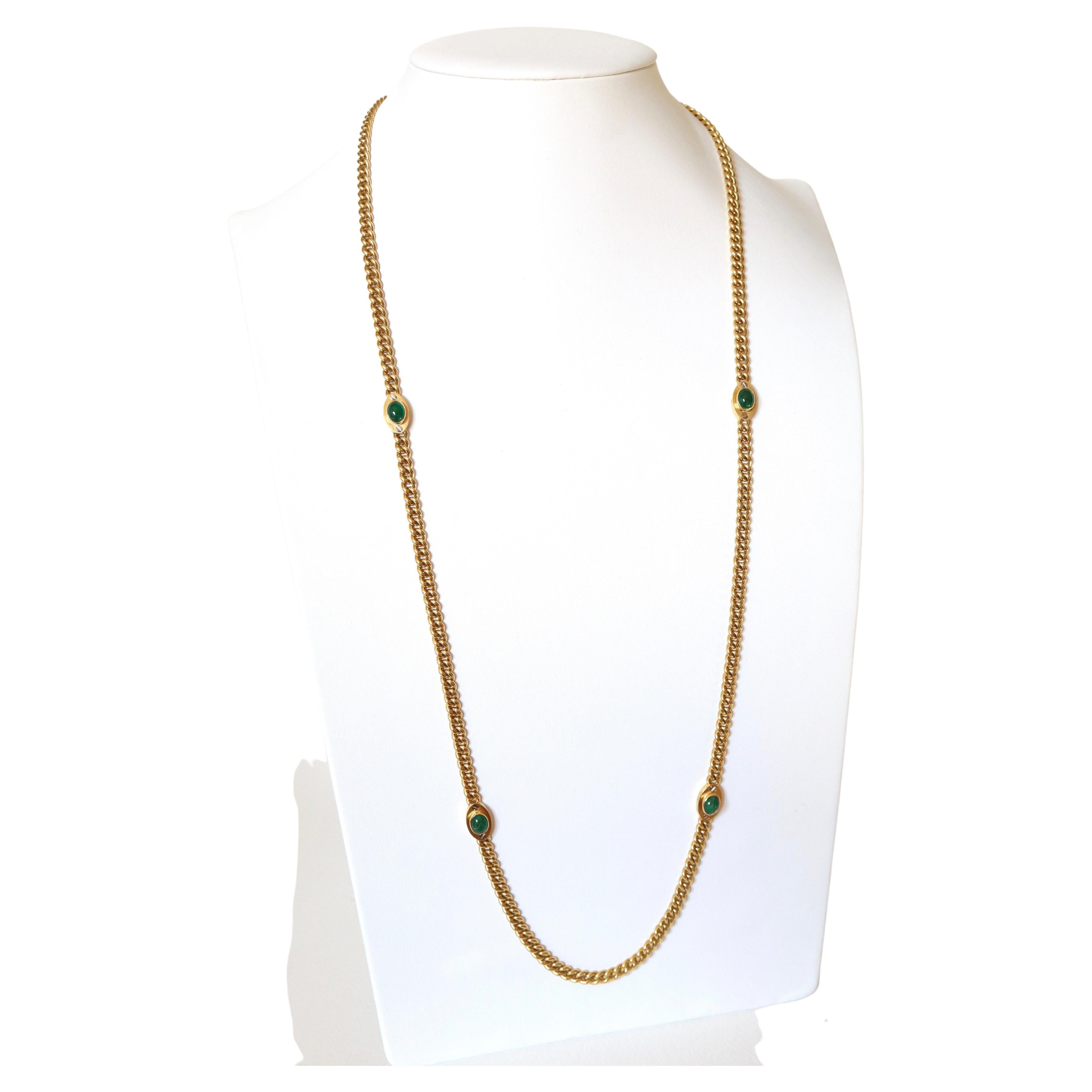 Fred Long Necklace Sautoir 18 Carat Yellow Gold and Chrysoprases For Sale
