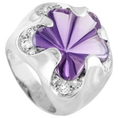 Fred of Paris 18 Karat White Gold 0.35 Carat Diamond and Amethyst Cocktail Ring