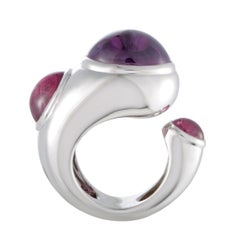 Fred of Paris 18 Karat White Gold Amethyst and Pink Tourmaline Large Open Ring