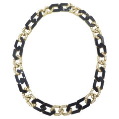 Fred of Paris 18 Karat Yellow Gold Onyx and Diamond Necklace