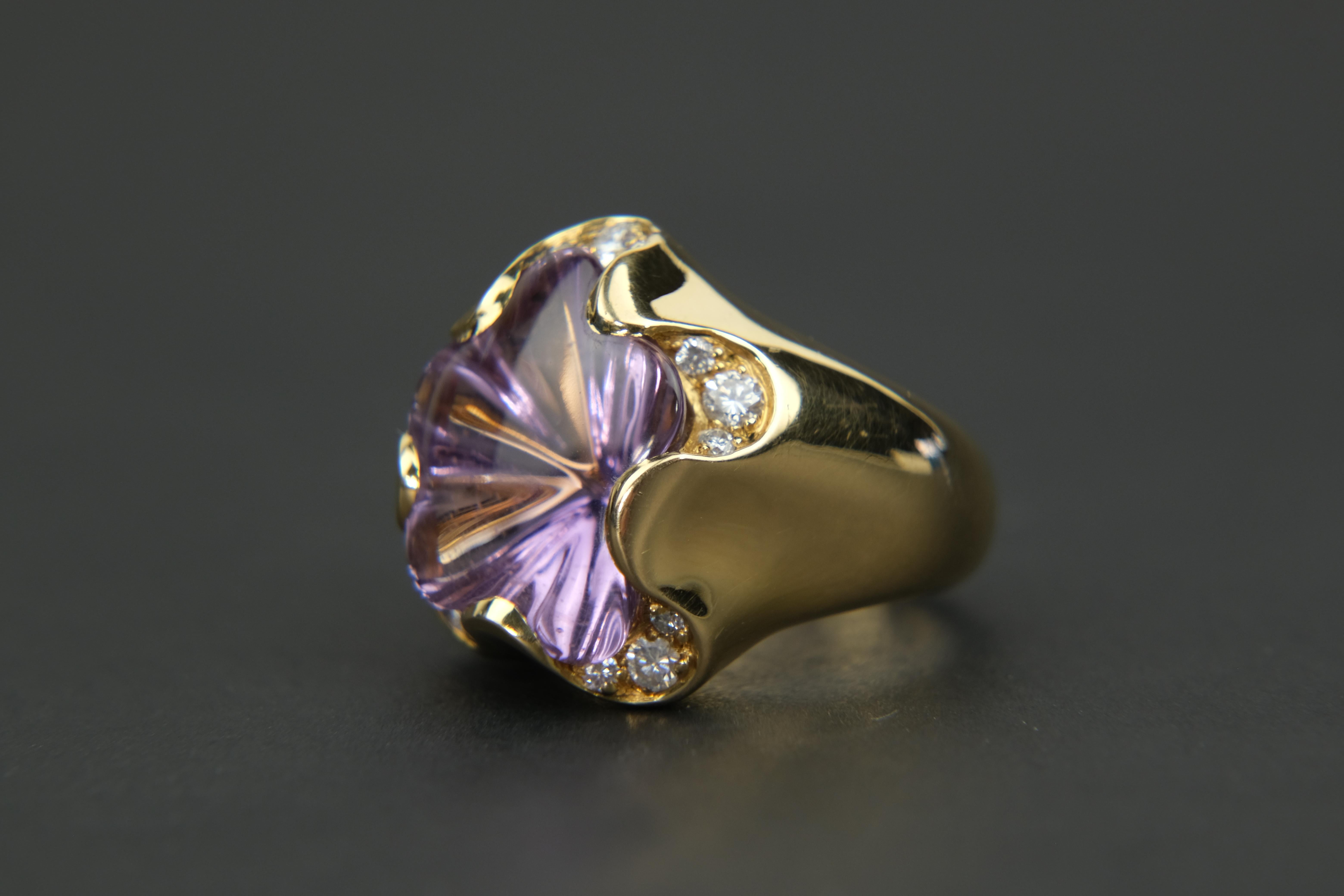 Fred of Paris 18 Karat Gold Amethyst und Diamant Ring (Rundschliff)