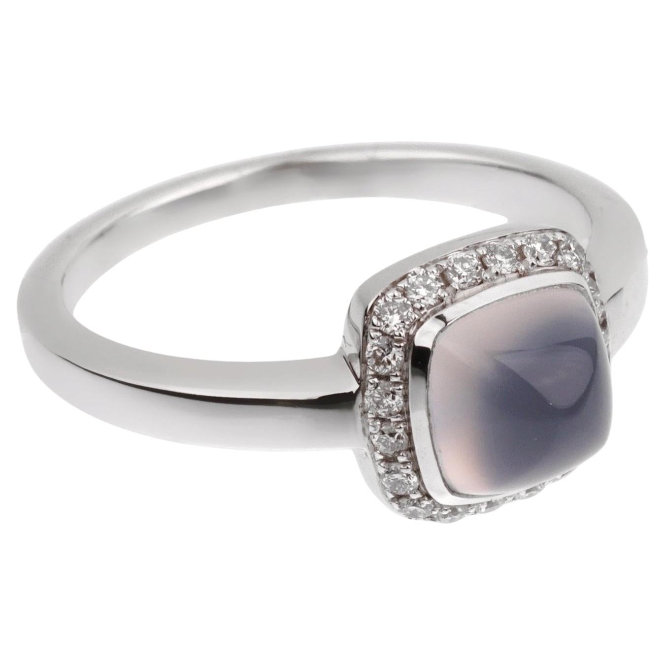 Fred of Paris 18k Sugar Cube Chalcedony Diamond Ring Sz 4 3/4 For Sale
