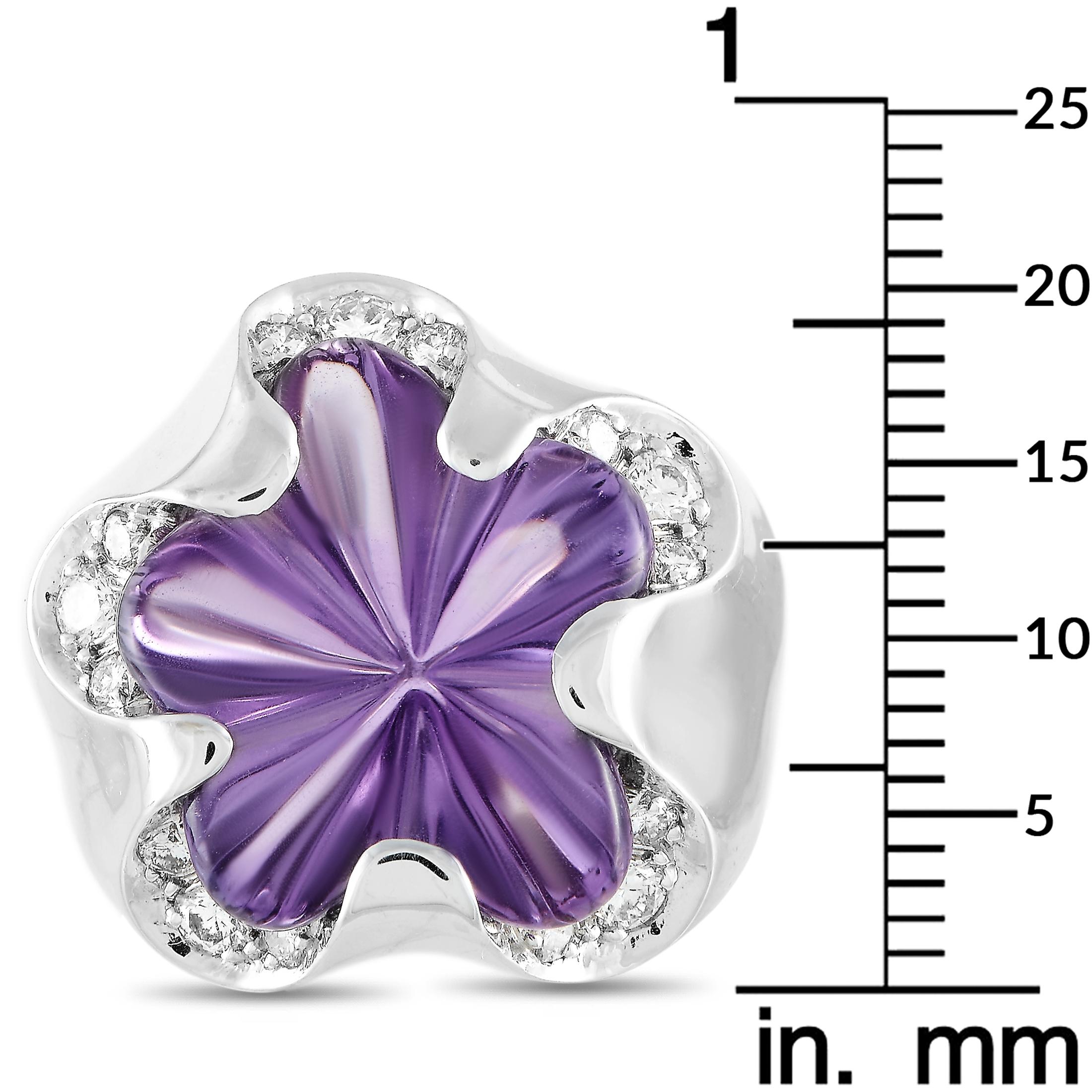 Women's Fred of Paris 18 Karat White Gold 0.35 Carat Diamond and Amethyst Cocktail Ring