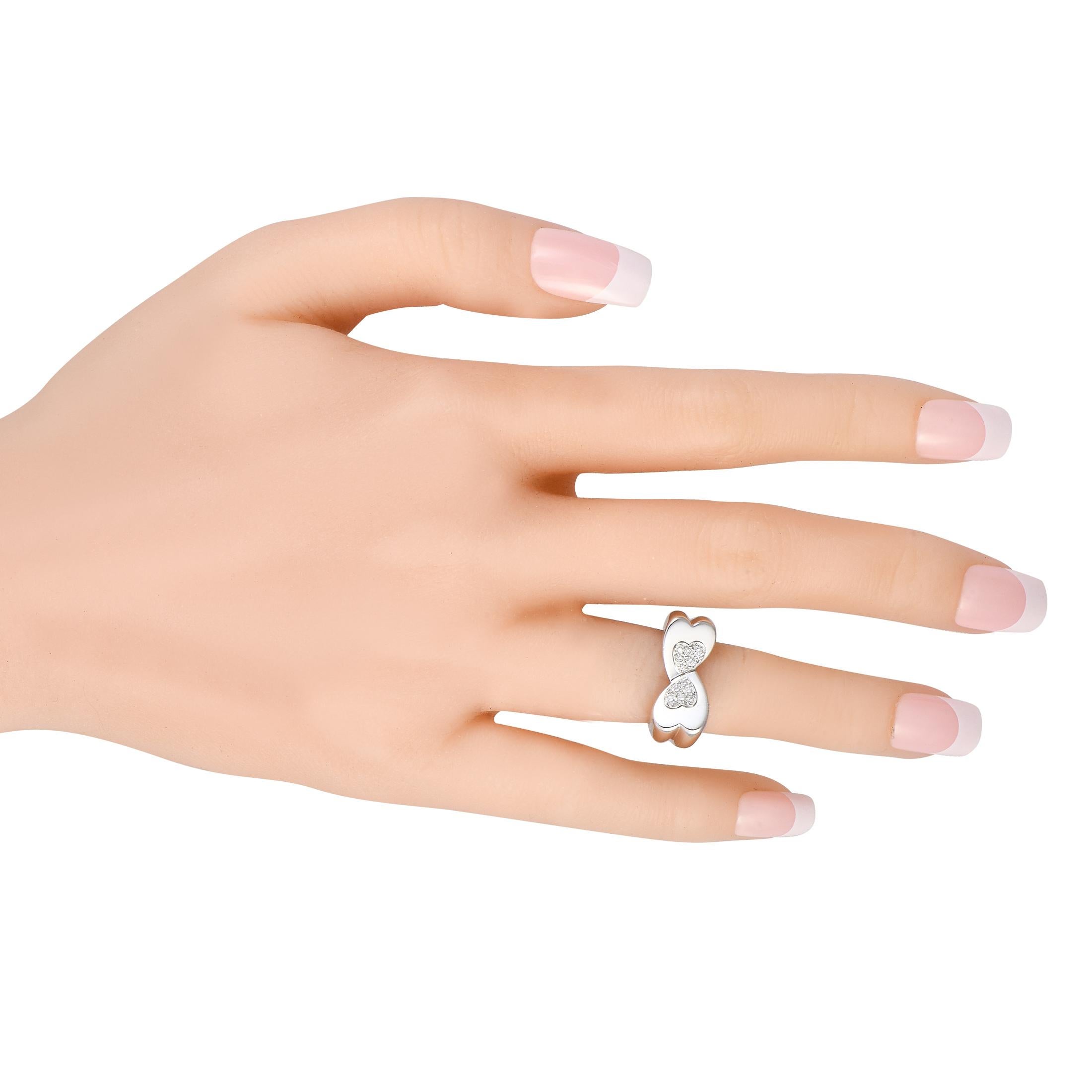Round Cut Fred of Paris 18K White Gold Diamond Twin Hearts Ring