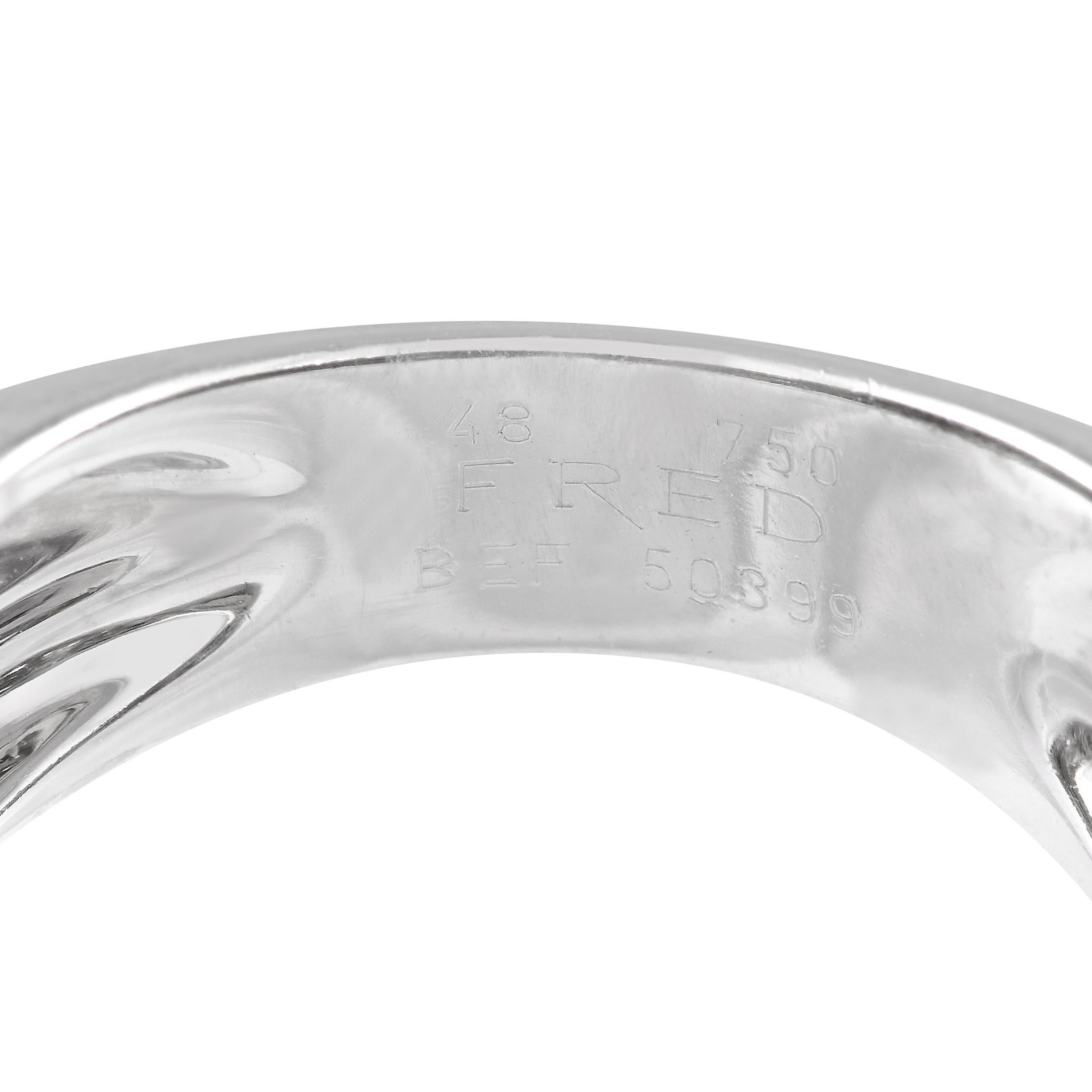 Fred of Paris 18K White Gold Diamond Twin Hearts Ring In Excellent Condition In Southampton, PA