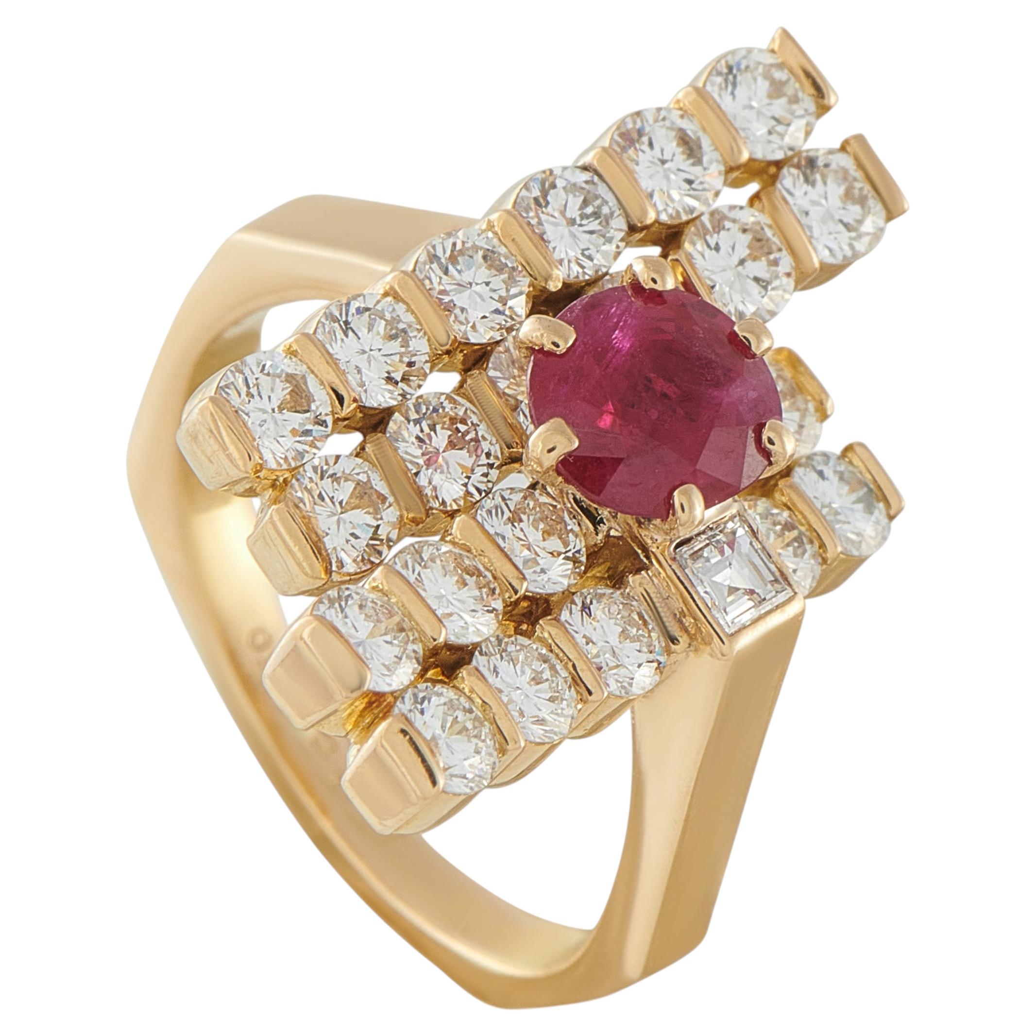 Fred of Paris 18K Yellow Gold 1.95ct Diamond and Ruby Ring FP16-031626