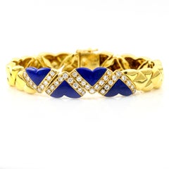 Fred of Paris 18 Karat Yellow Gold Lapis Lazuli Diamond Heart Link Bracelet
