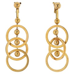 Vintage Fred of Paris 18K Yellow Gold Triple Circle Drop Dangling Earrings