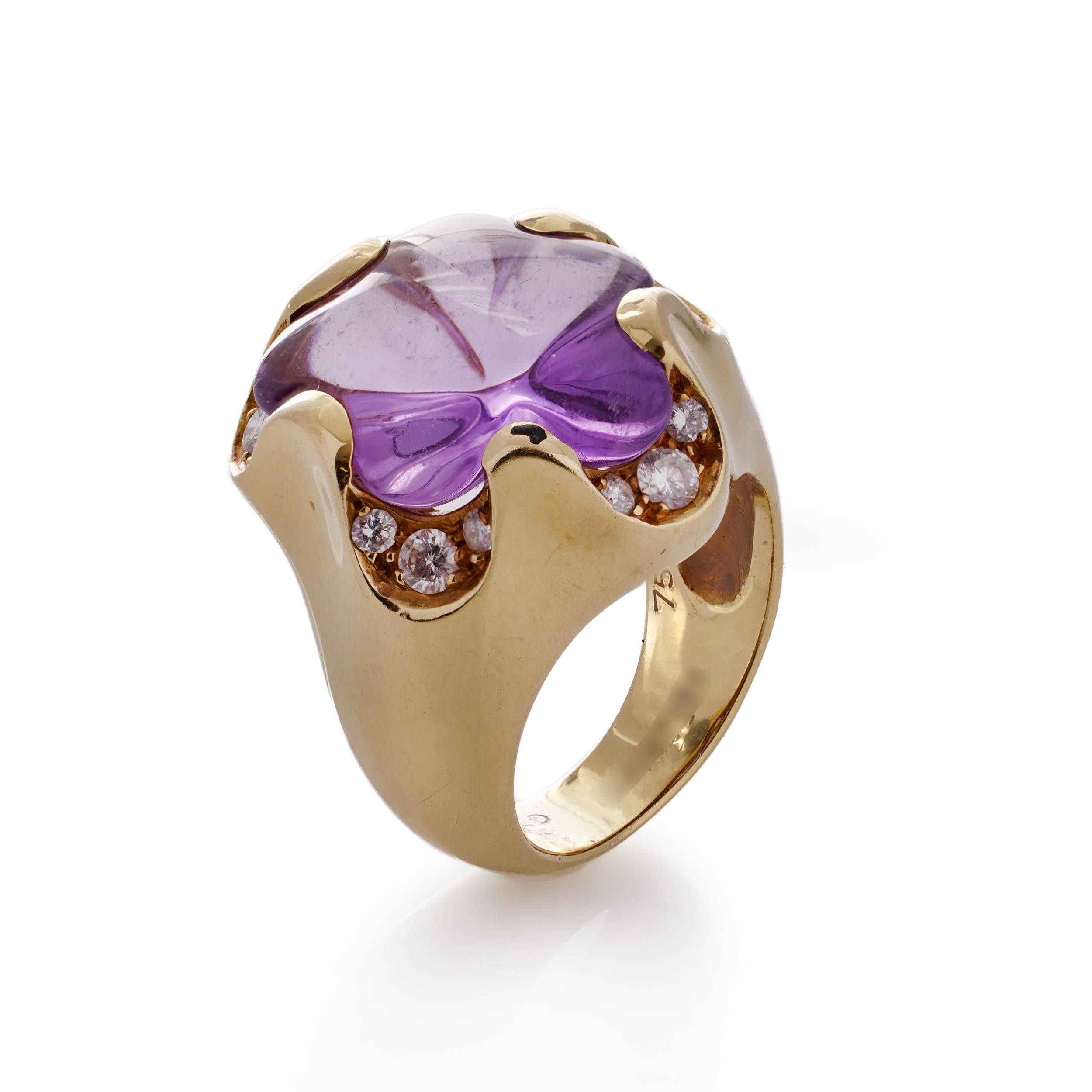 Brilliant Cut Fred of Paris 18kt. yellow gold Amethyst and diamond ring For Sale