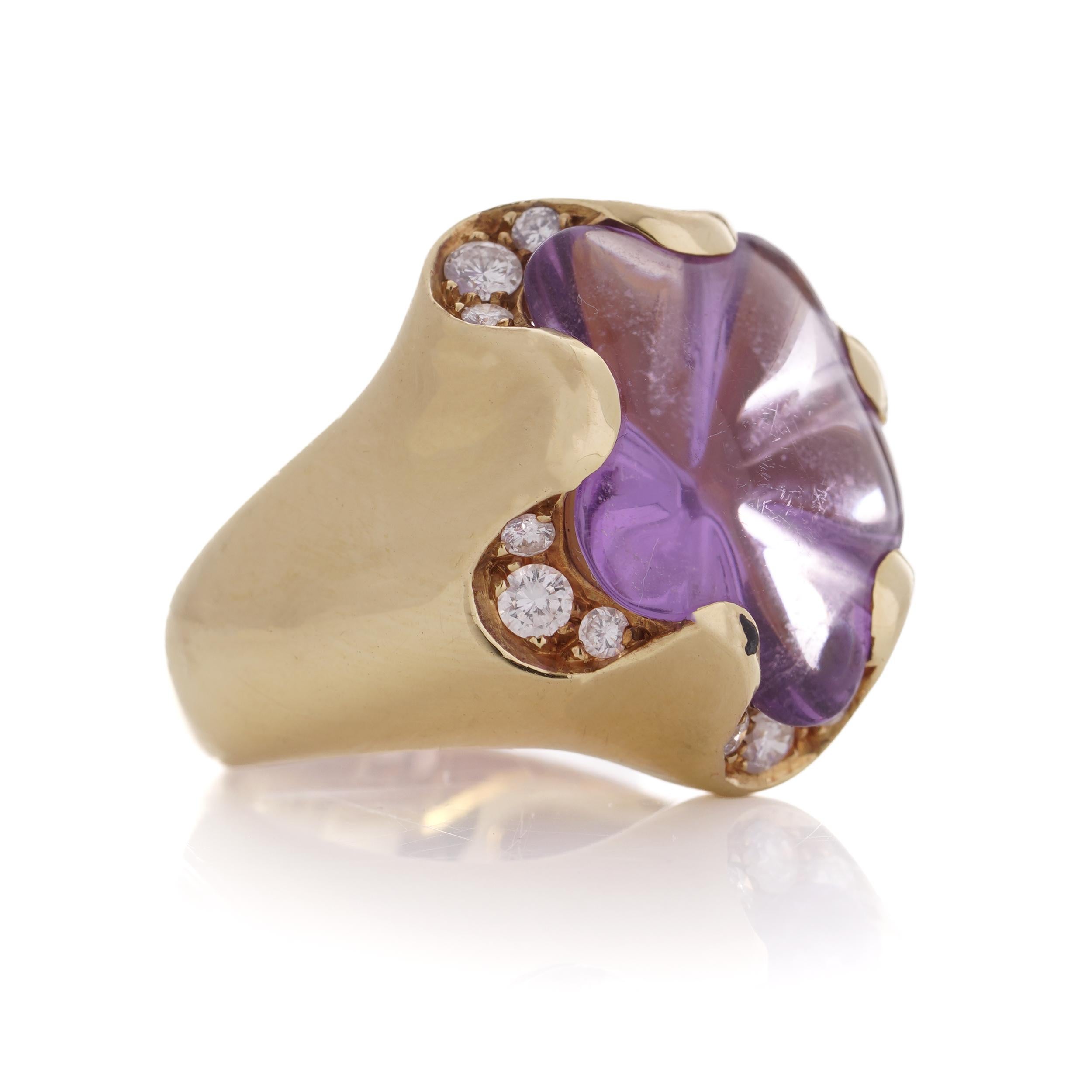 Women's or Men's Fred of Paris 18kt. yellow gold Amethyst and diamond ring For Sale
