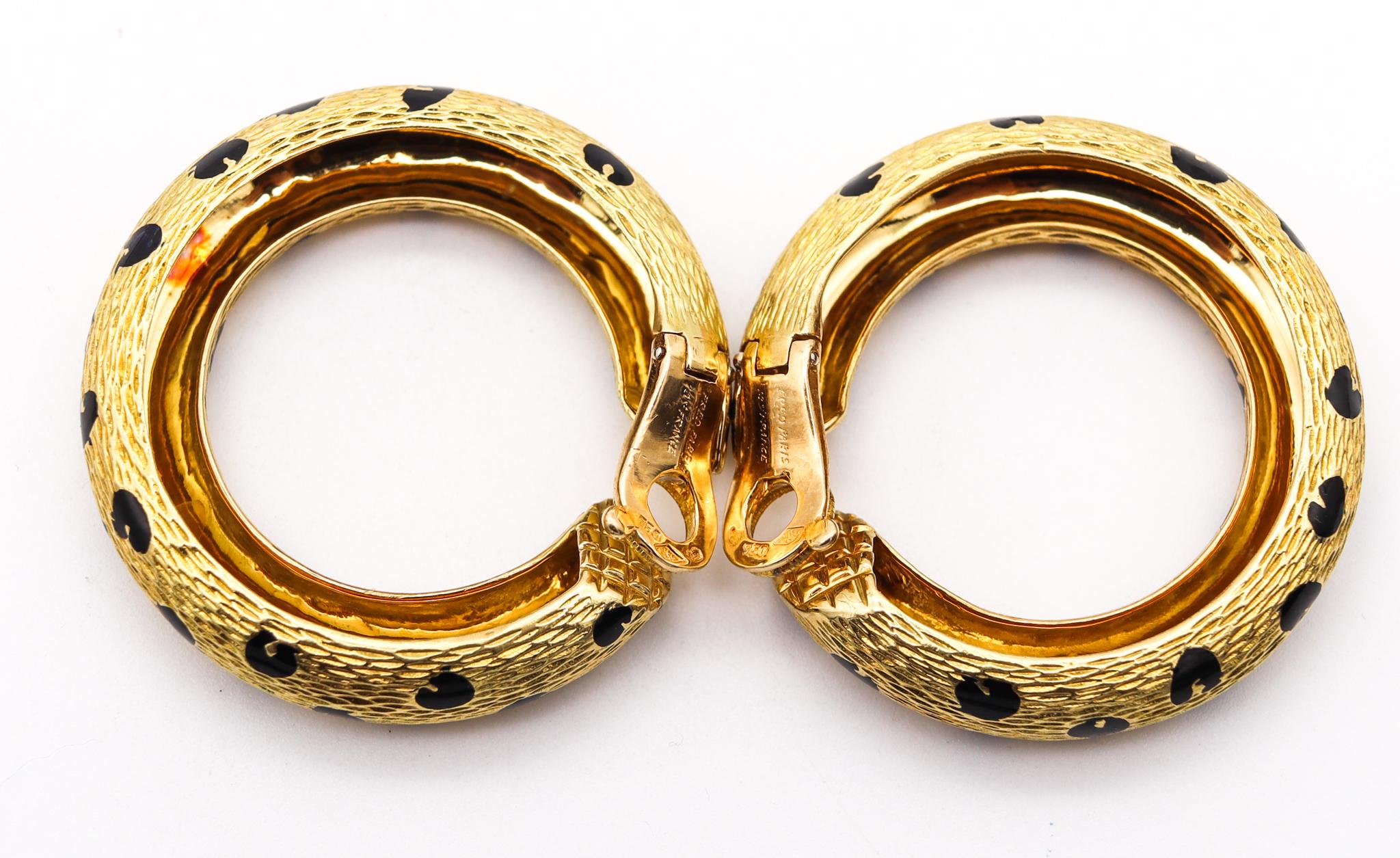 Women's Fred of Paris 1970 Enamelled Panther Clips on Earrings in 18Kt Yellow Gold