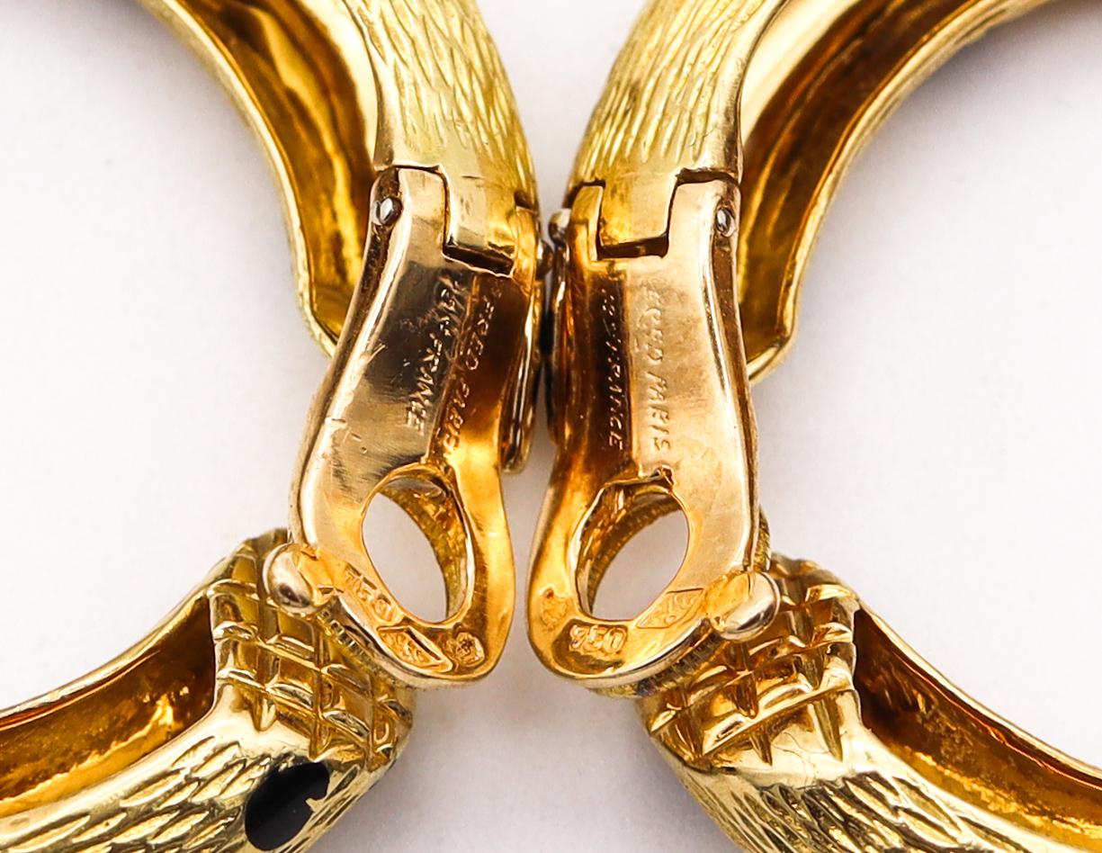 Fred of Paris 1970 Enamelled Panther Clips on Earrings in 18Kt Yellow Gold 1