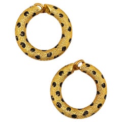 Fred of Paris 1970 Enamelled Panther Clips on Earrings in 18Kt Yellow Gold