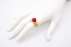 Fred of Paris 1970 Ring And Earring Suite 18Kt Gold 7 Cts Of Red Ox Blood Coral