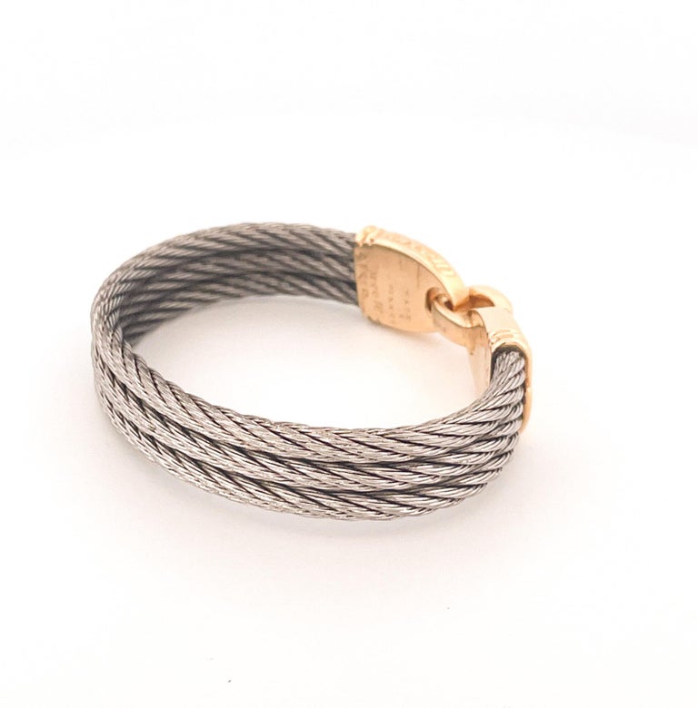 A Fred Paris Stainless Steel and 18K Gold Cable Bracelet - Ruby Lane