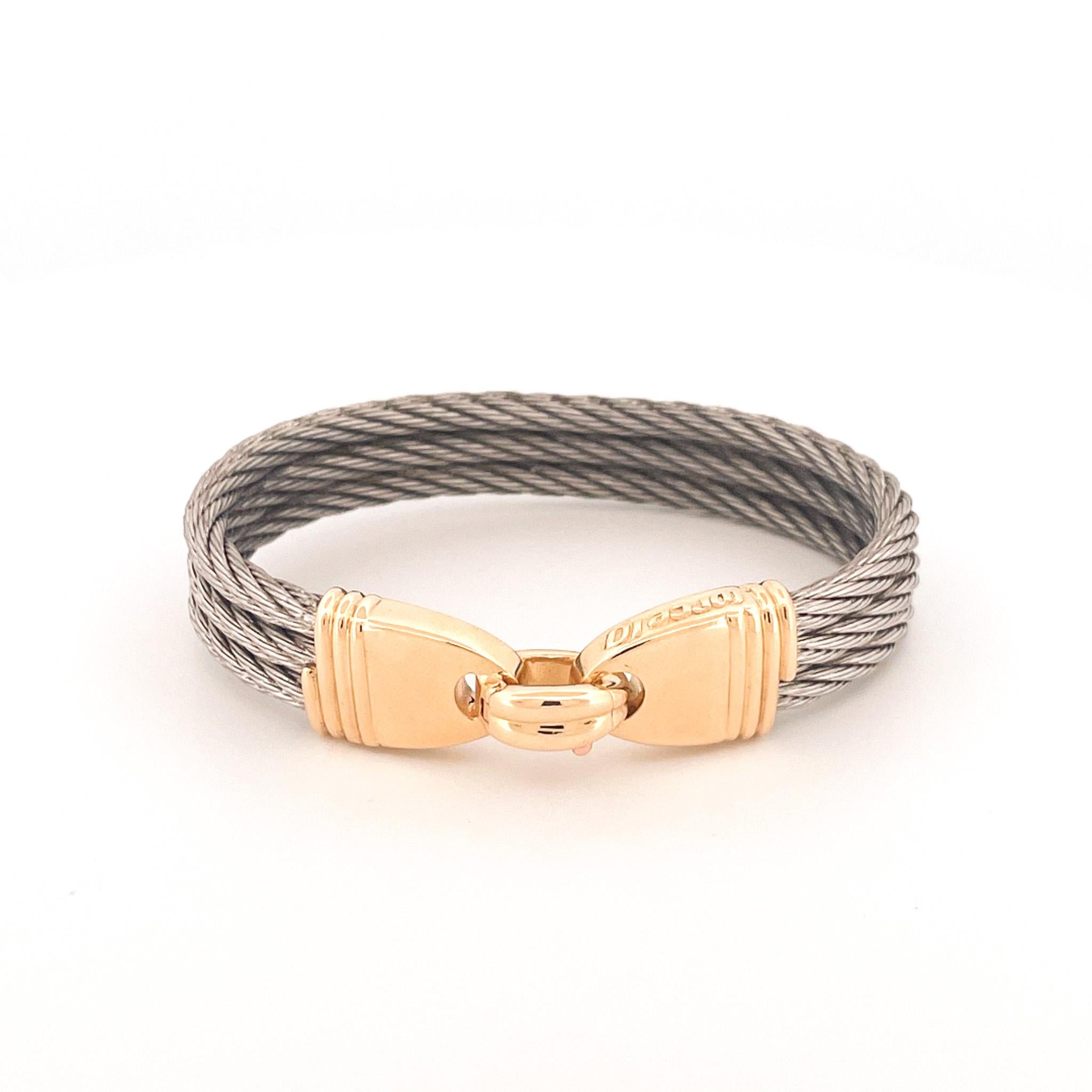 Fred of Paris 1990er Jahre Edelstahl & 18k Gelbgold Force 10 Kabel-Armreif im Angebot 8