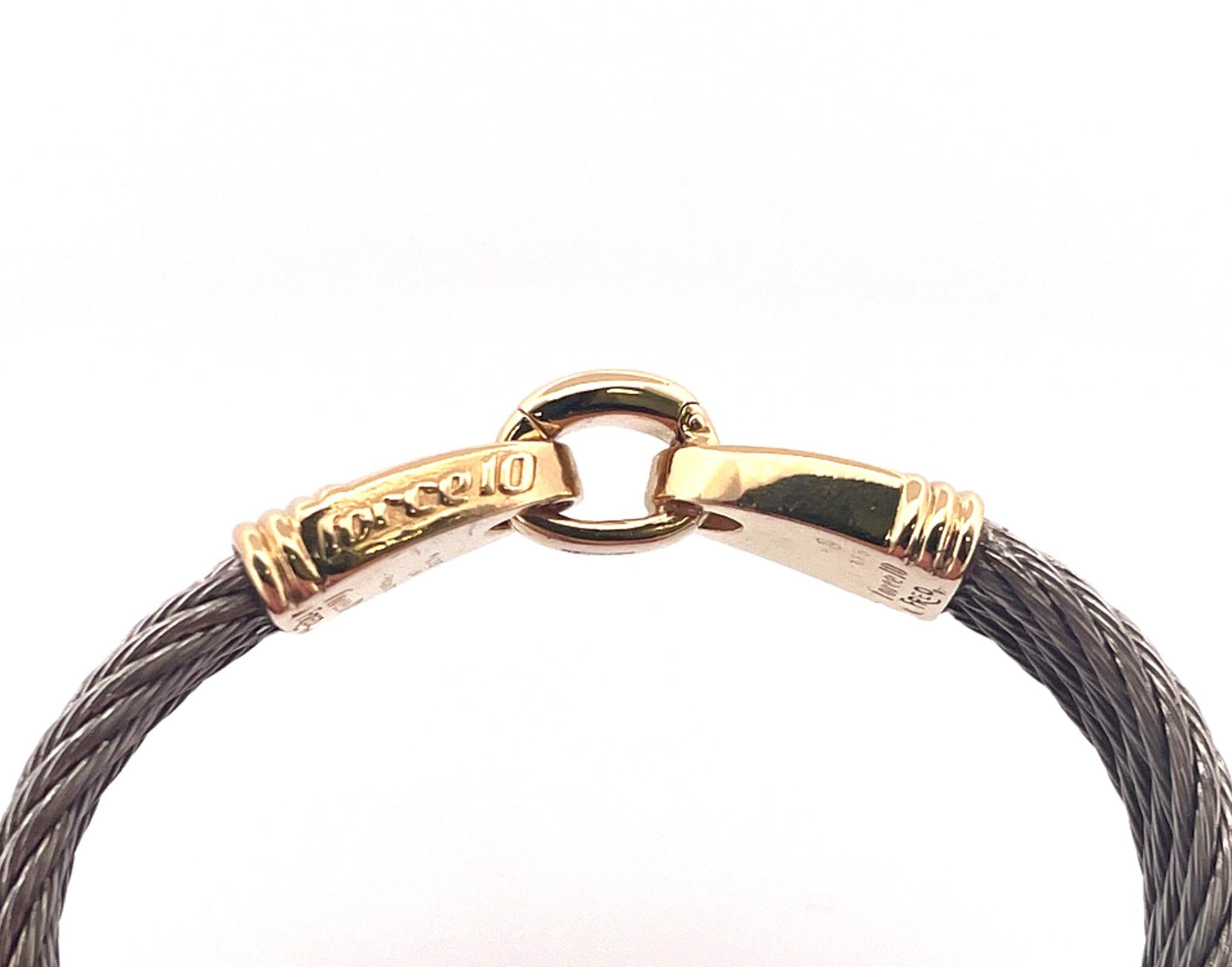 Fred of Paris 1990er Jahre Edelstahl & 18k Gelbgold Force 10 Kabel-Armreif für Damen oder Herren im Angebot
