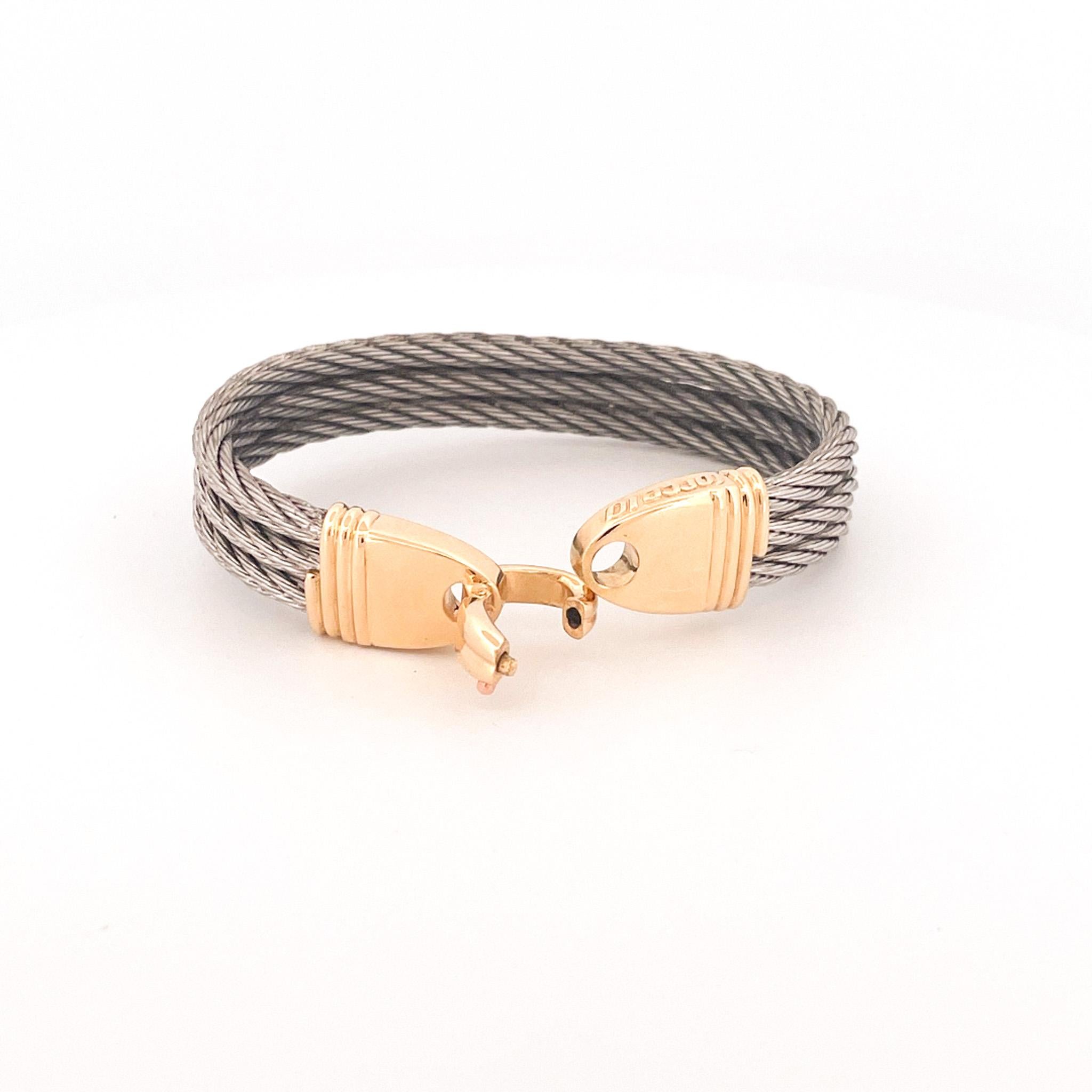 Fred of Paris 1990er Jahre Edelstahl & 18k Gelbgold Force 10 Kabel-Armreif im Angebot 2