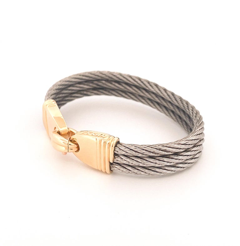Fred of Paris 1990s Stainless Steel and 18k Yellow Gold Force 10 Cable  Bangle For Sale at 1stDibs | fred force 10, fred steel, fred force 10 prix