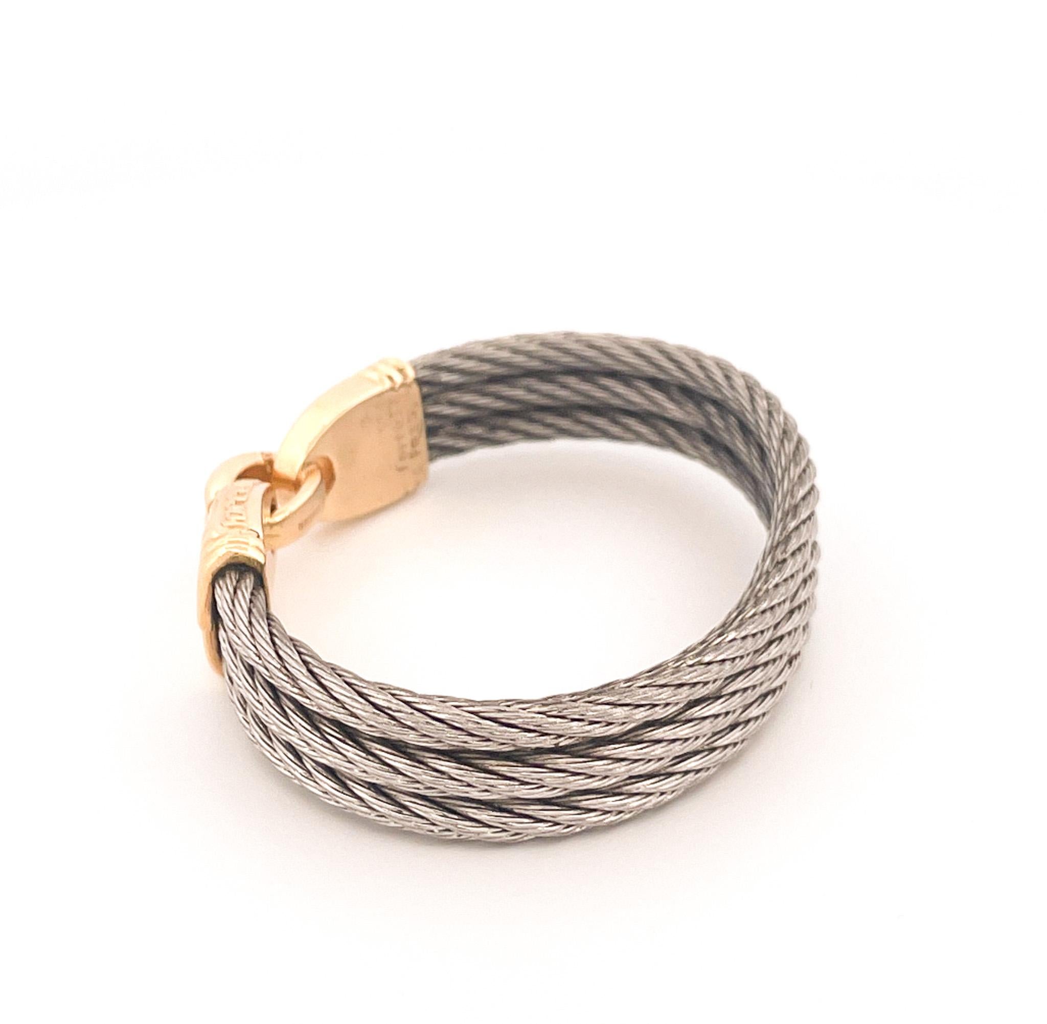 Fred of Paris 1990er Jahre Edelstahl & 18k Gelbgold Force 10 Kabel-Armreif im Angebot 4