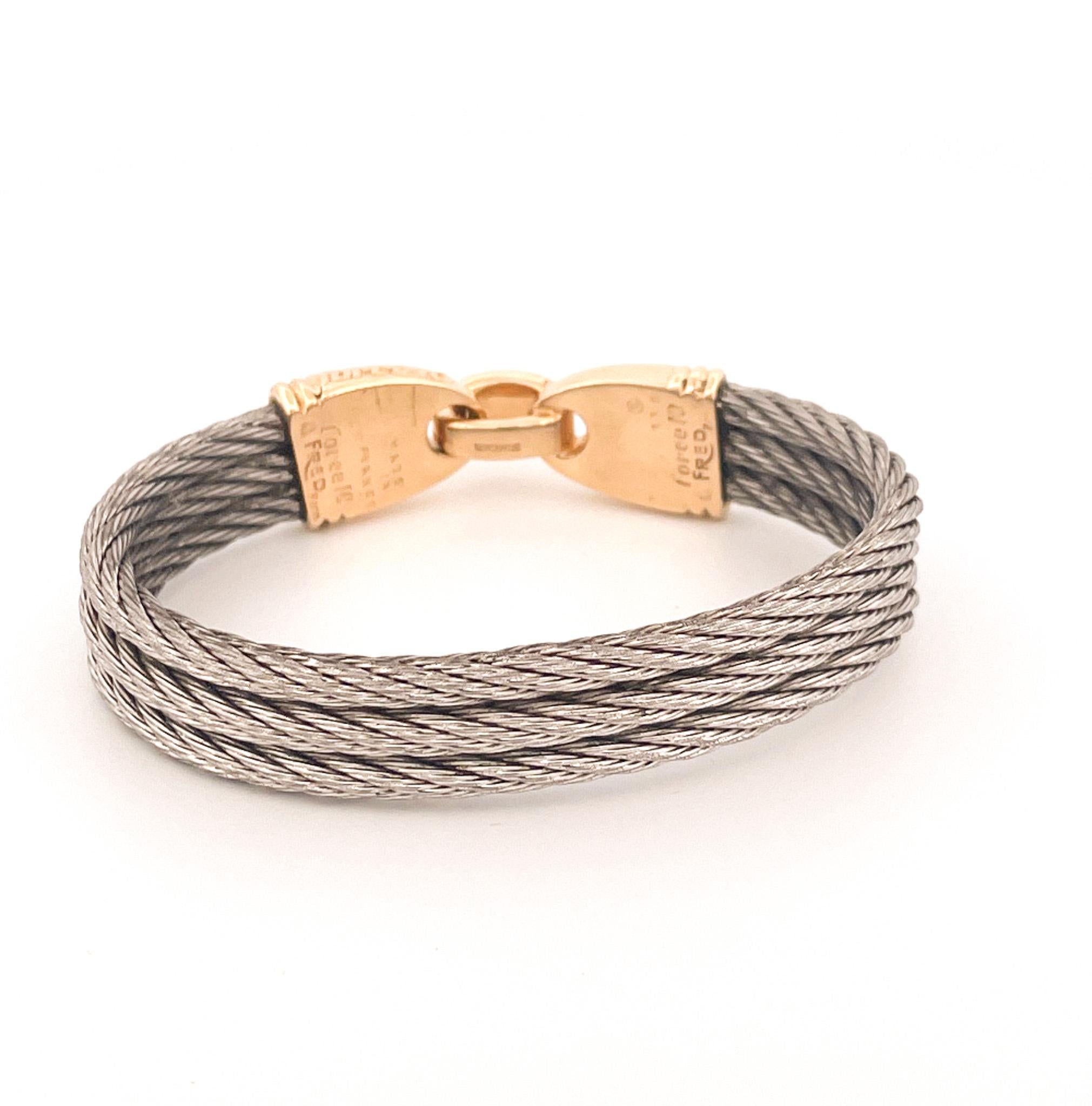 Fred of Paris 1990er Jahre Edelstahl & 18k Gelbgold Force 10 Kabel-Armreif im Angebot 5