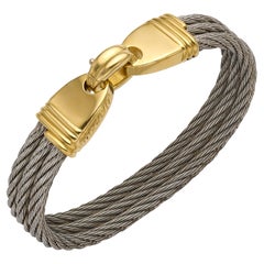 Fred of Paris 1990er Jahre Edelstahl & 18k Gelbgold Force 10 Kabel-Armreif