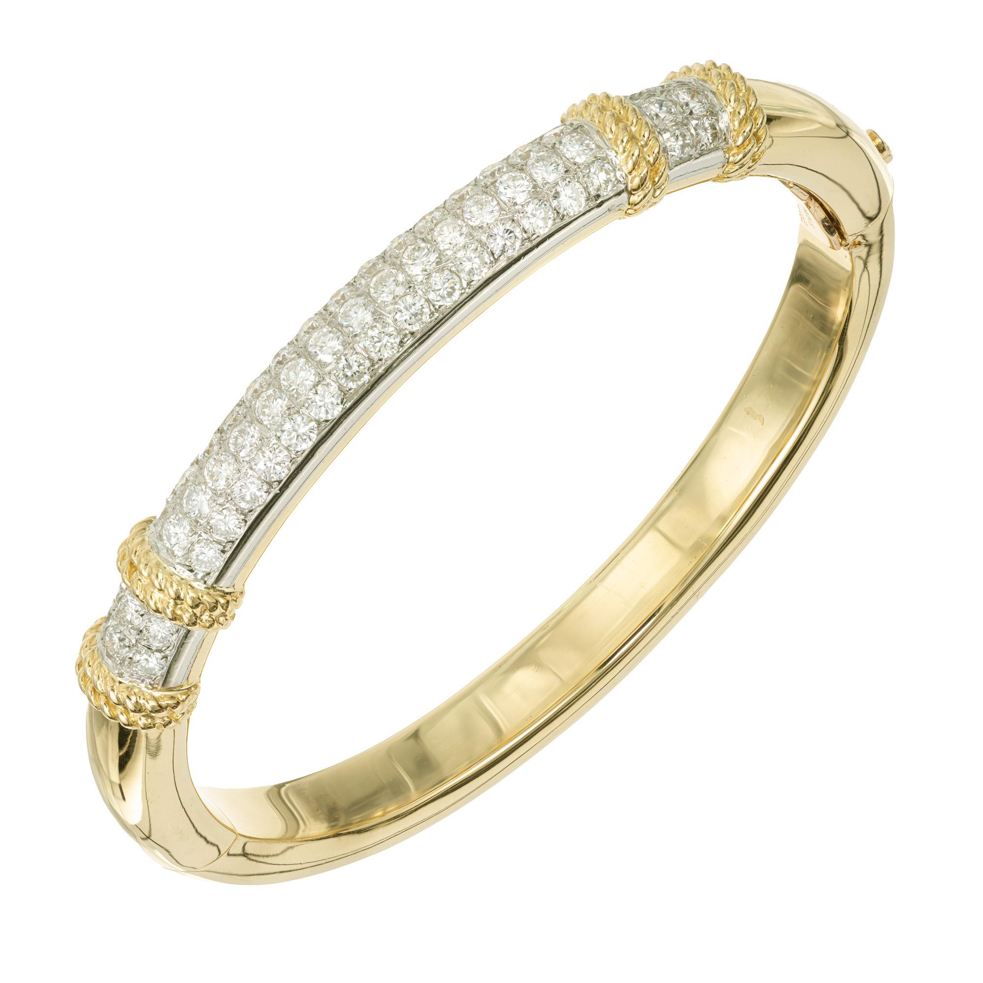 Round Cut Fred of Paris 2.28 Carat Diamond Two Tone Gold Bangle Bracelet For Sale