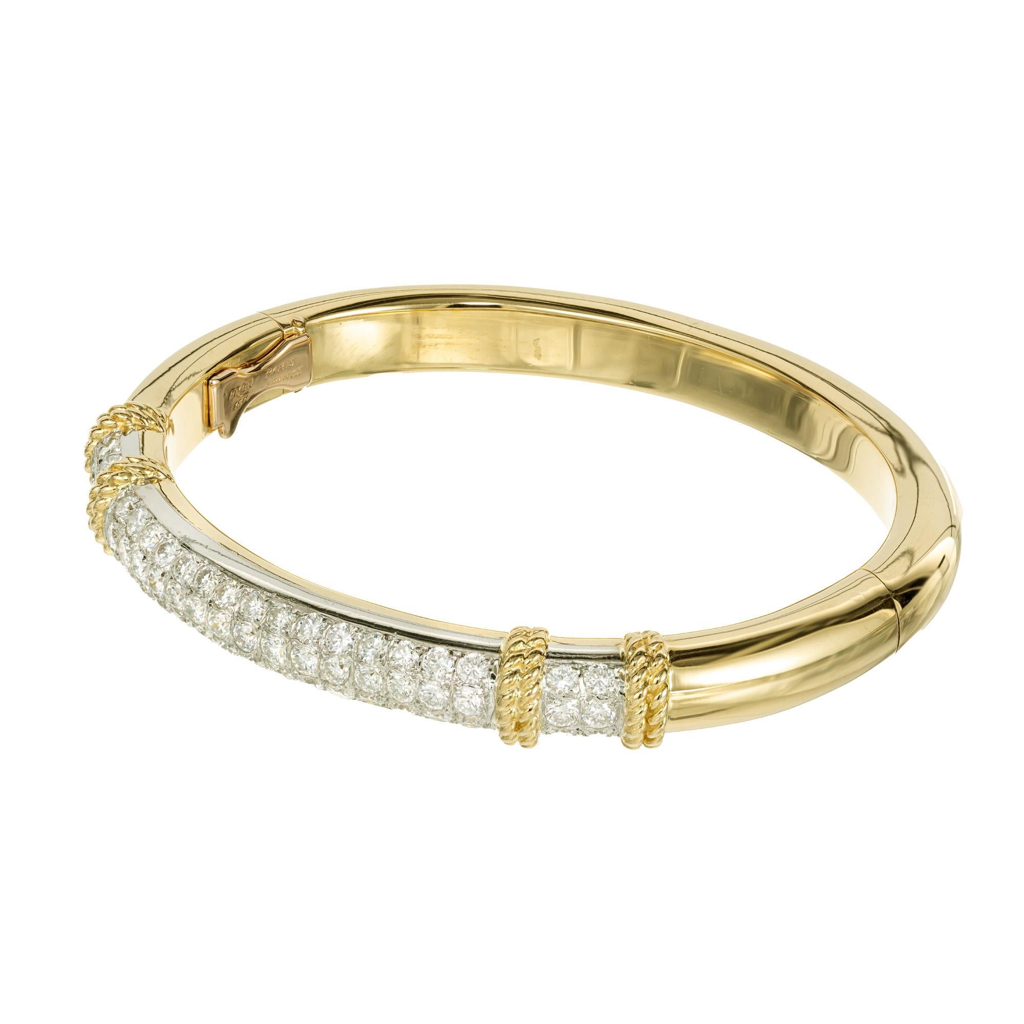 Fred of Paris 2.28 Carat Diamond Two Tone Gold Bangle Bracelet In Good Condition For Sale In Stamford, CT
