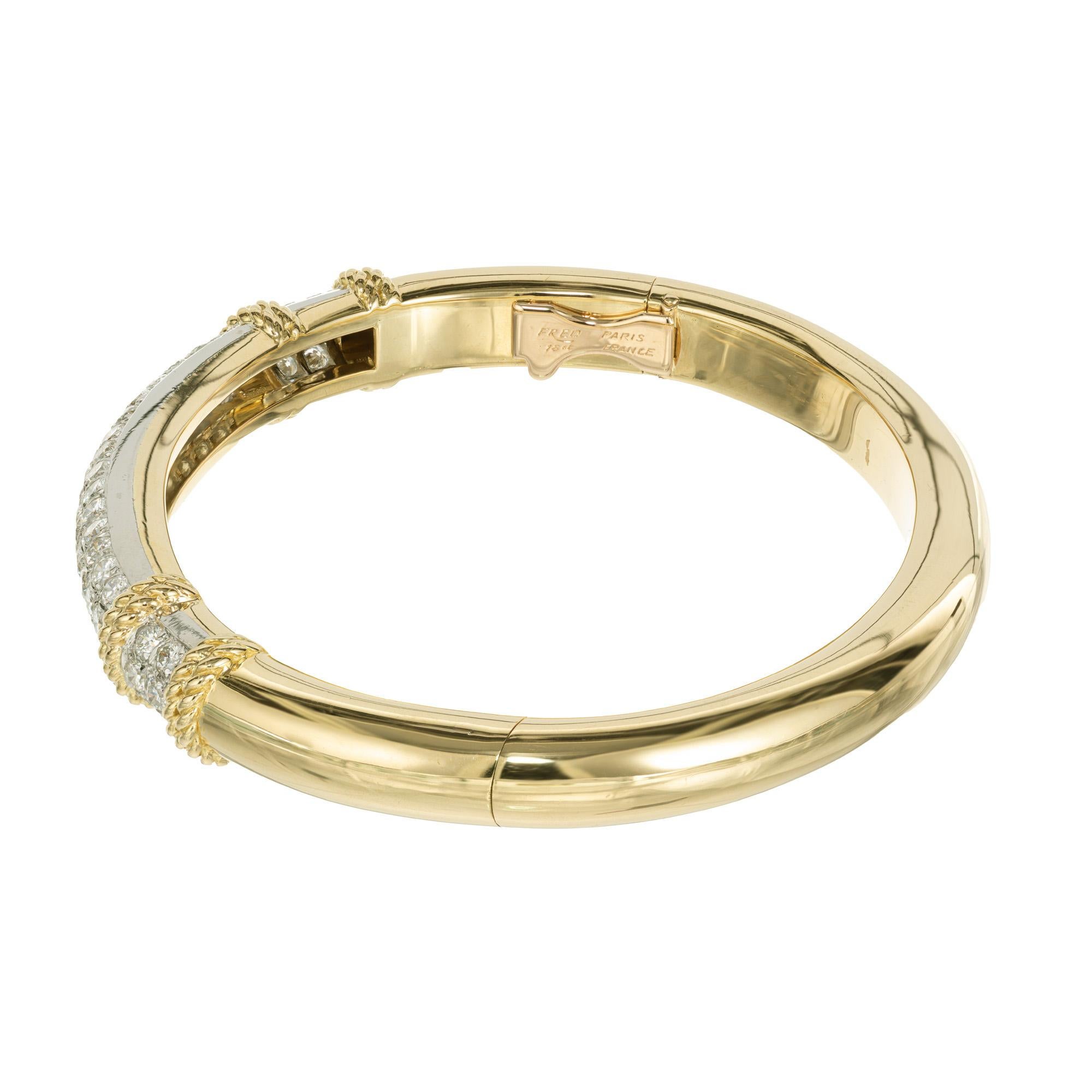 Women's Fred of Paris 2.28 Carat Diamond Two Tone Gold Bangle Bracelet For Sale
