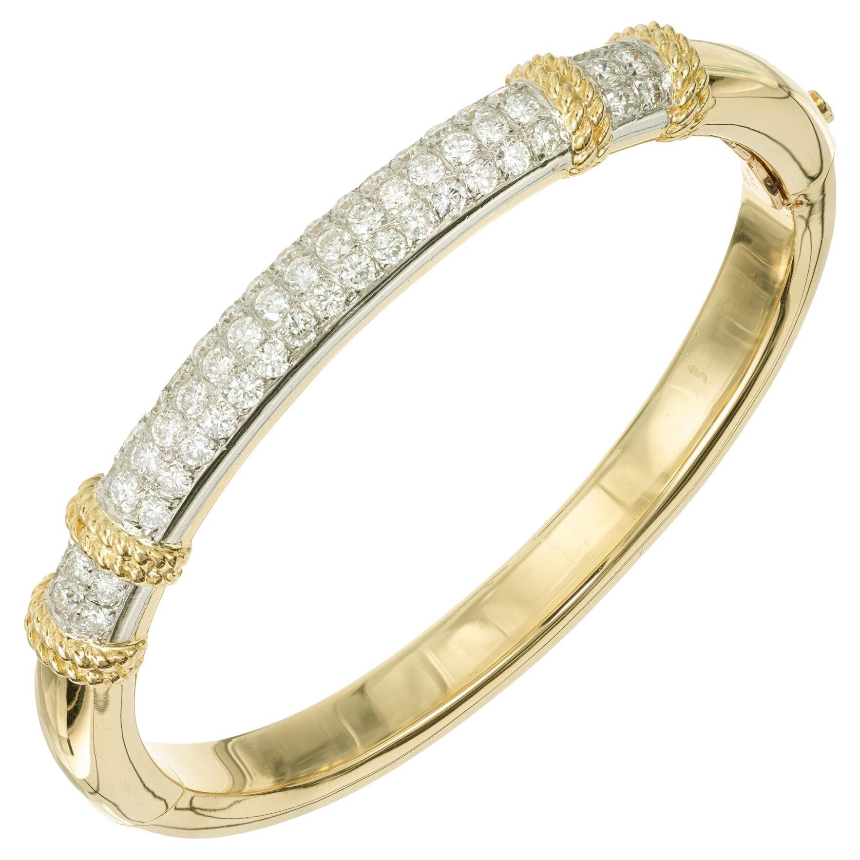 Fred of Paris 2.28 Carat Diamond Two Tone Gold Bangle Bracelet For Sale