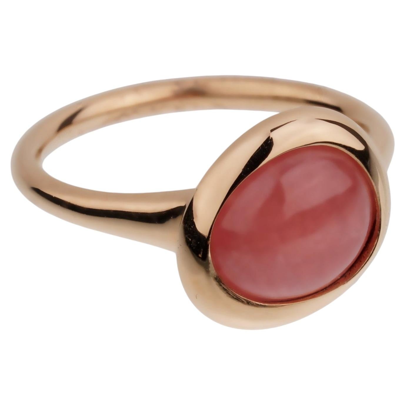 Fred Paris Anillo de cóctel de oro rosa de 18k con cabujón de cuarzo rosa de 3 ct, talla 4 3/4 en venta