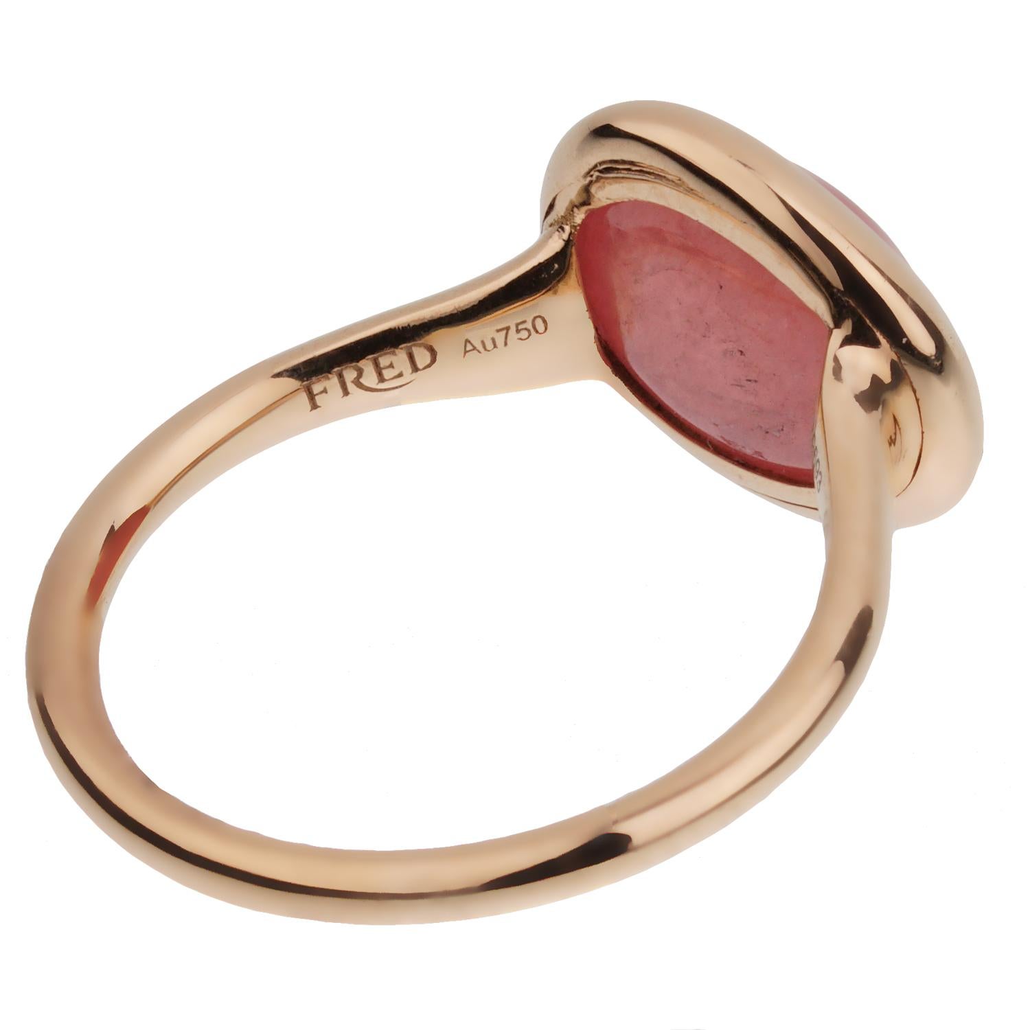 Fred of Paris 3ct Pink Quartz Cabochon Rose Gold Cocktail Ring In New Condition For Sale In Feasterville, PA