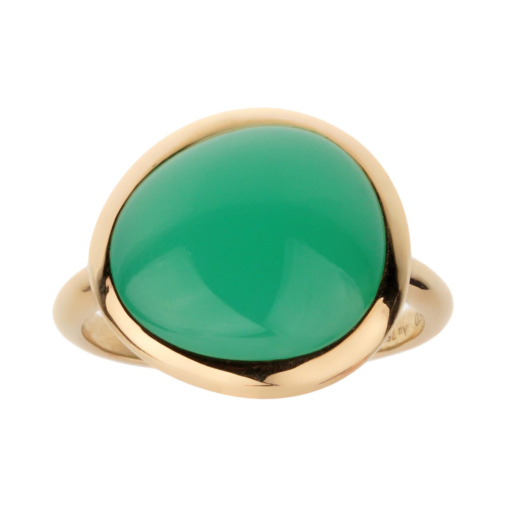 Fred of Paris 7ct Chrysophase Cabochon Yellow Gold Cocktail Ring For Sale