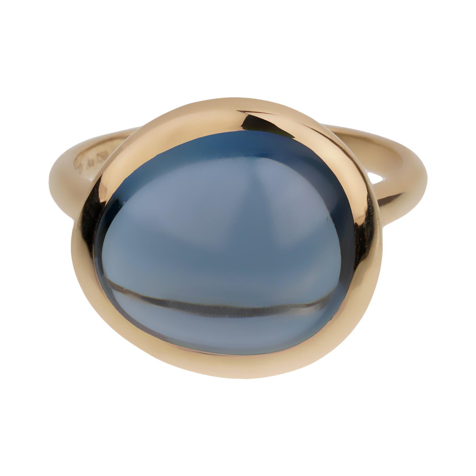 A chic Fred of Paris cocktail ring showcasing a 7ct London Topaz wrapped in 18k yellow gold. The ring measures a size 5 3/4 and can be resized if needed.