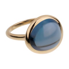Bague cocktail Fred of Paris en or jaune:: cabochon et topaze de Londres de 7 carats