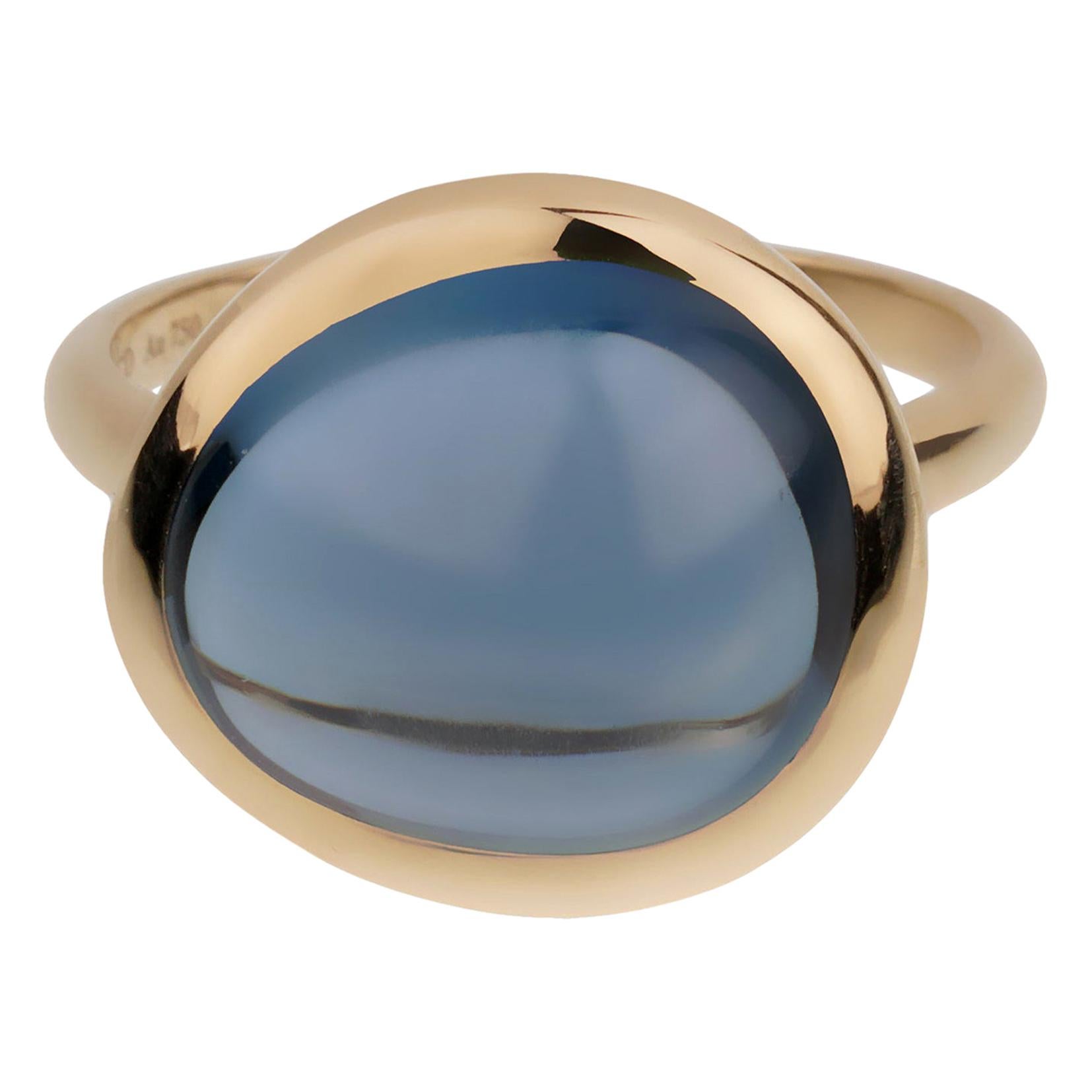 Fred of Paris 7ct London Topaz Cabochon Yellow Gold Cocktail Ring