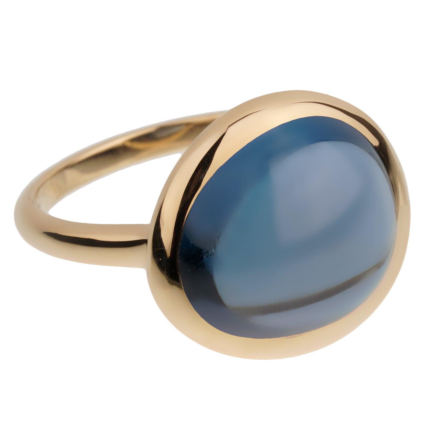 Fred Paris Yellow Gold Large Heart Blue Topaz Ring. at 1stDibs