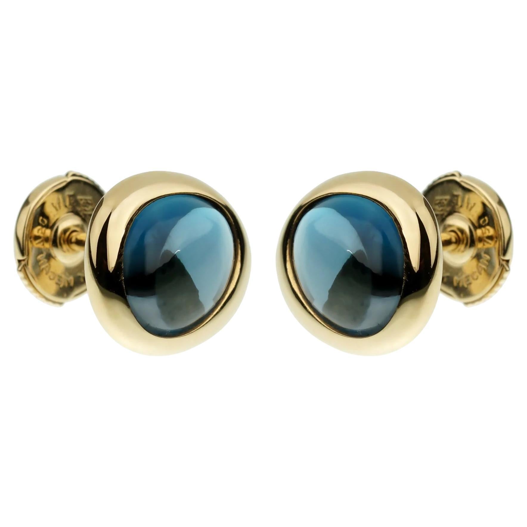 Fred of Paris Blue Topaz Yellow Gold Stud Earrings For Sale