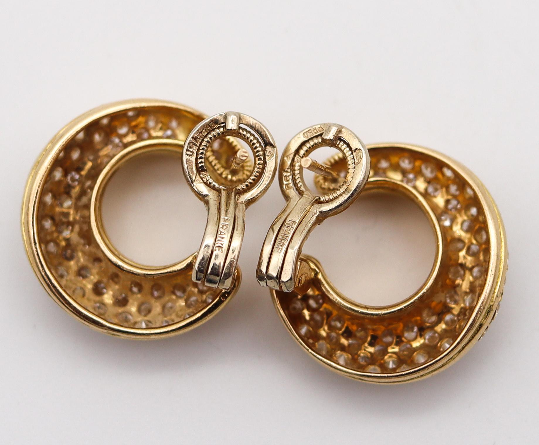 Brilliant Cut Fred of Paris Clips On Earrings In 18Kt Yellow Gold With 3.54 Ctw In VVS Diamond