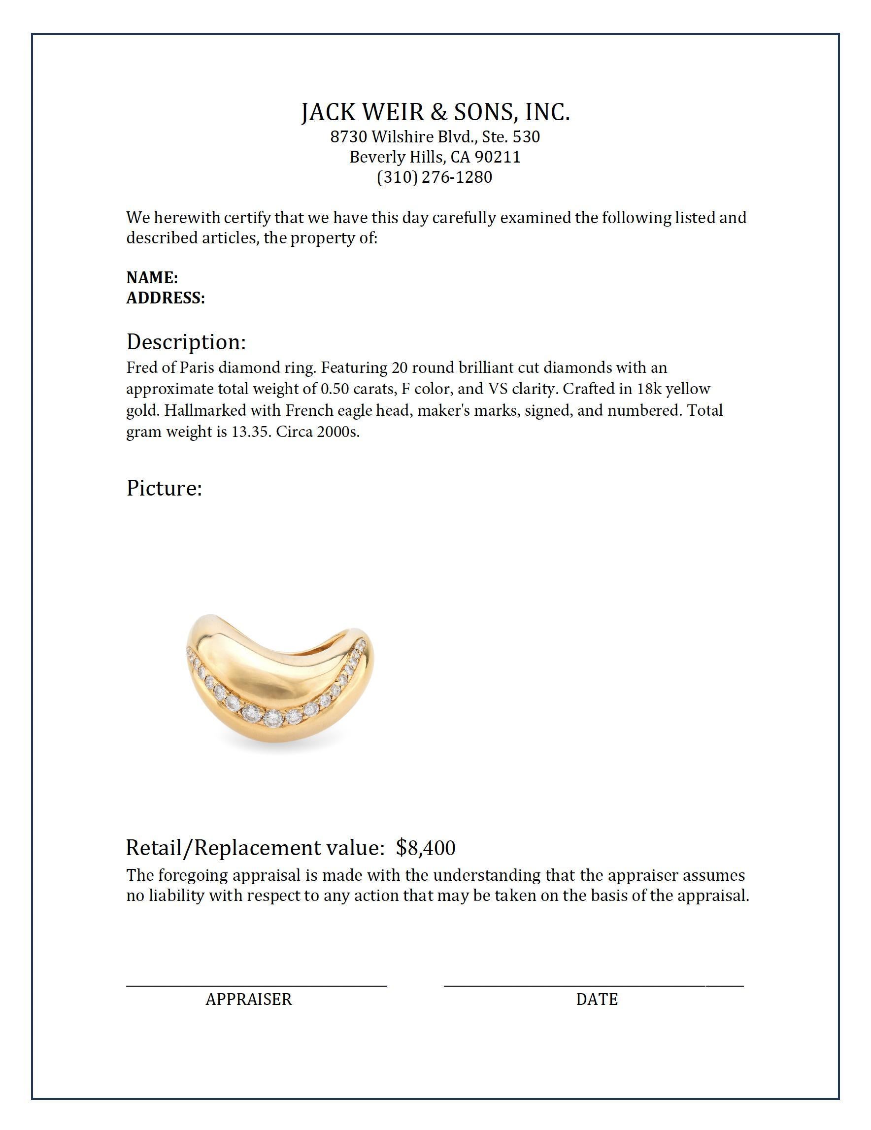 Fred of Paris diamond 18k yellow gold ring In Excellent Condition In Beverly Hills, CA