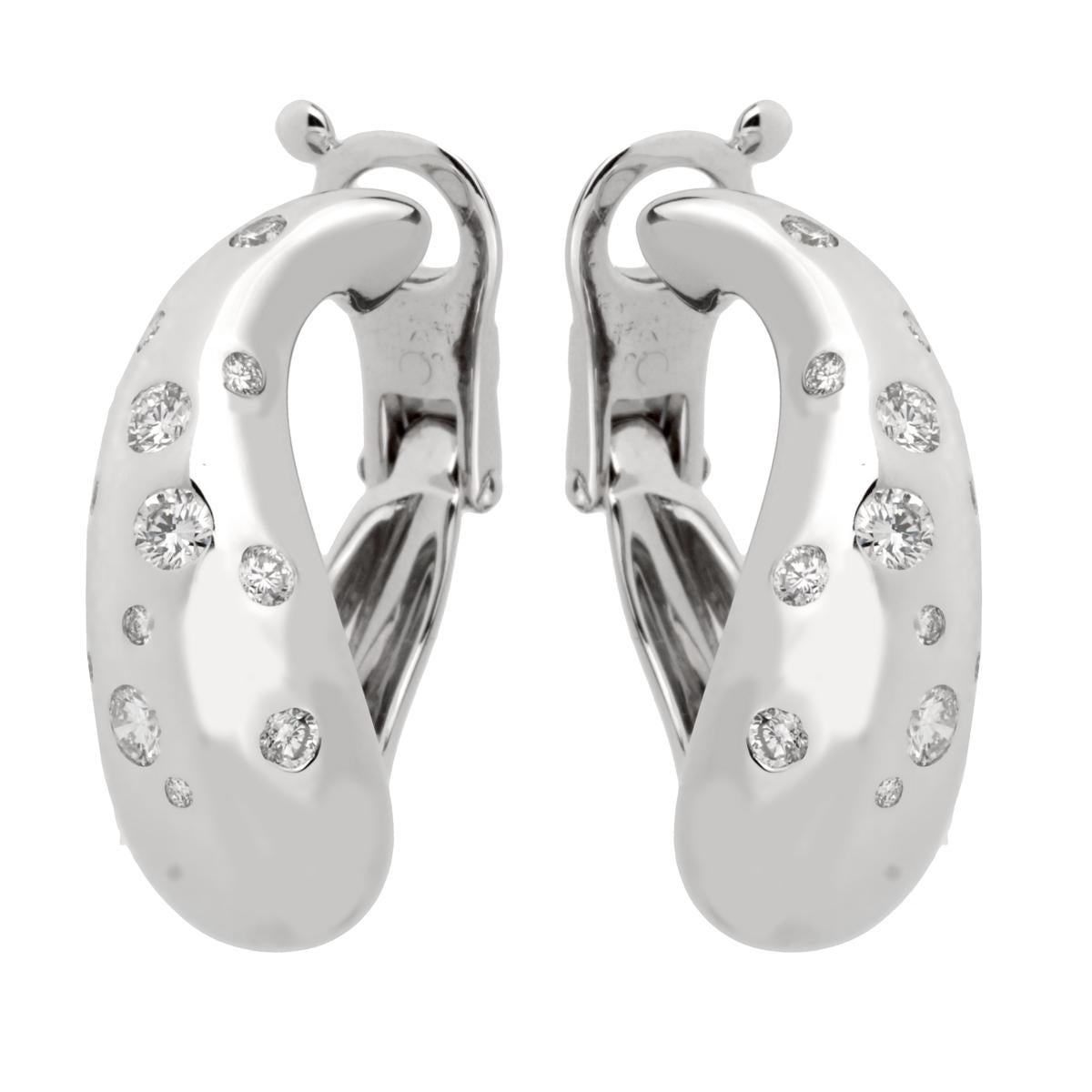 Round Cut Fred of Paris Diamond Hoop White Gold Earrings For Sale
