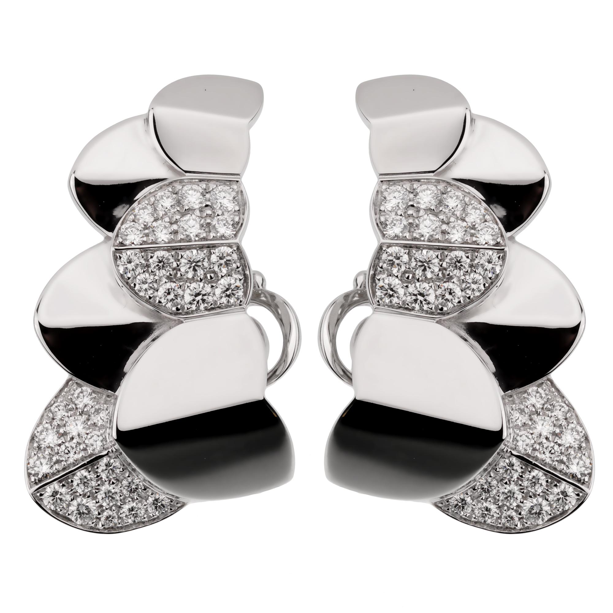 Round Cut Fred of Paris Double Arc White Gold Diamond Earrings For Sale