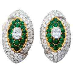 Fred of Paris Emerald and Diamond Ear Clips Circa 1970s