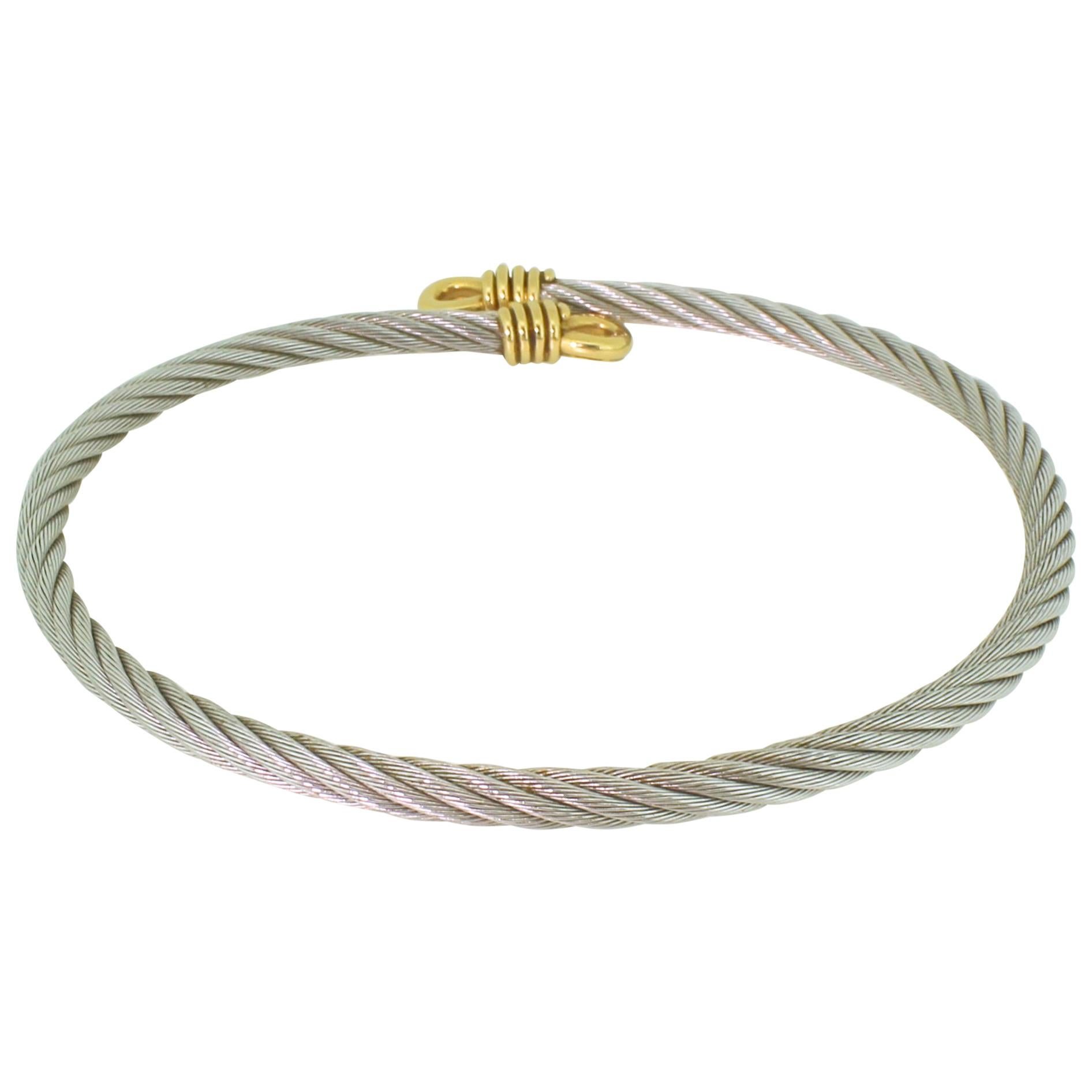 Fred of Paris ‘Force 10’ 18 Karat Gold and Steel Cable Choker Necklace For Sale