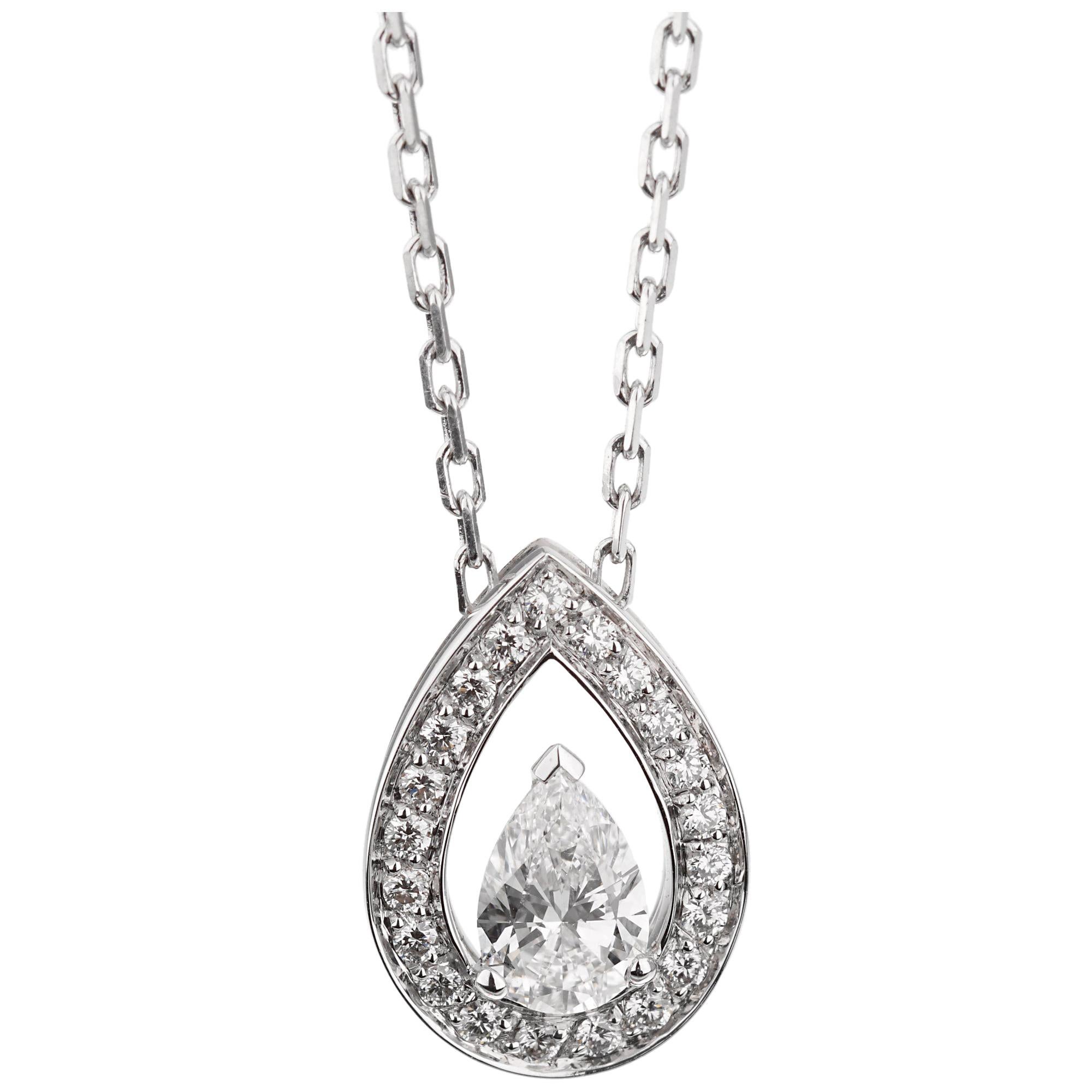 Fred of Paris GIA Certified .78 Carat Lovelight White Gold Diamond Necklace For Sale