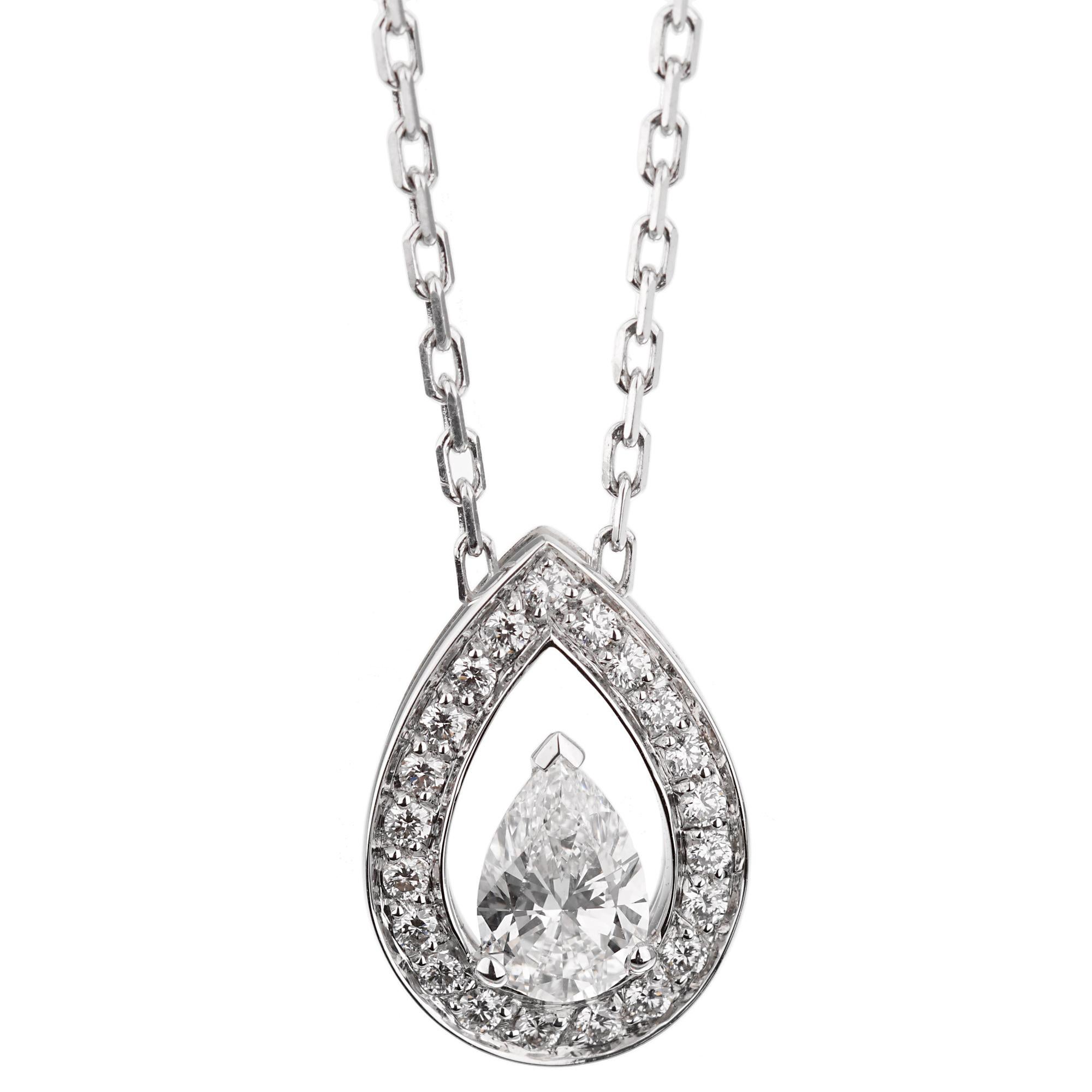 Taille poire Fred Paris Collier Lovelight en or blanc avec diamants de 0,78 carat, certifiés GIA en vente