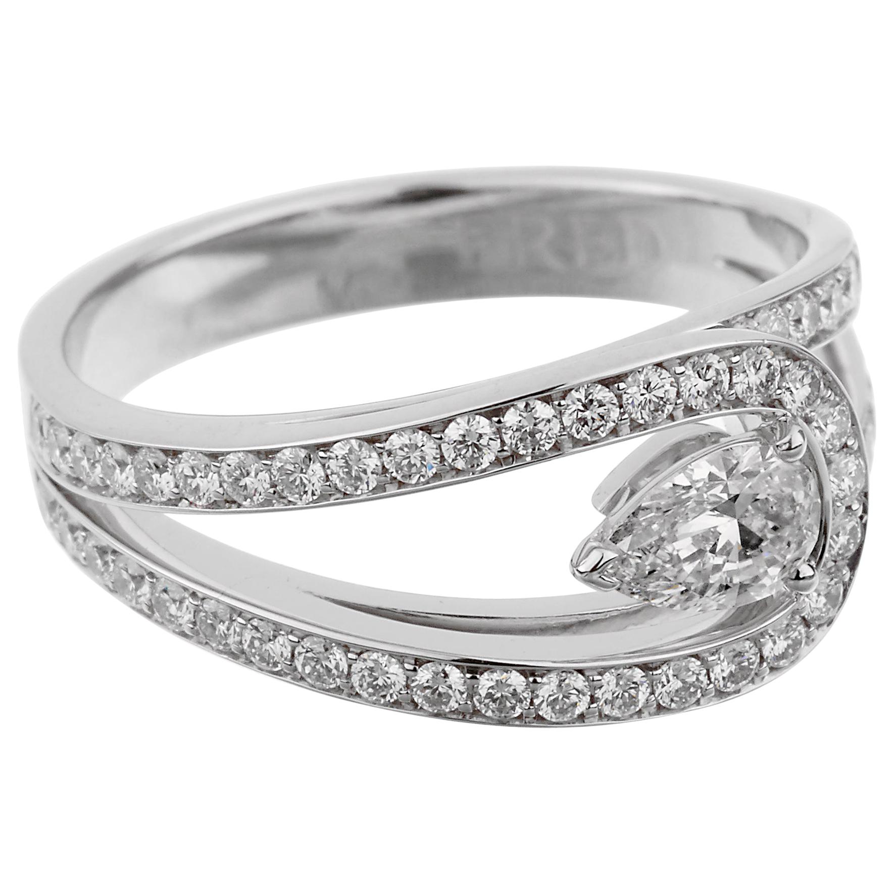 Fred of Paris Platinring, GIA-zertifizierter .85 Karat Lovelight birnenförmiger Diamant Platinring im Angebot